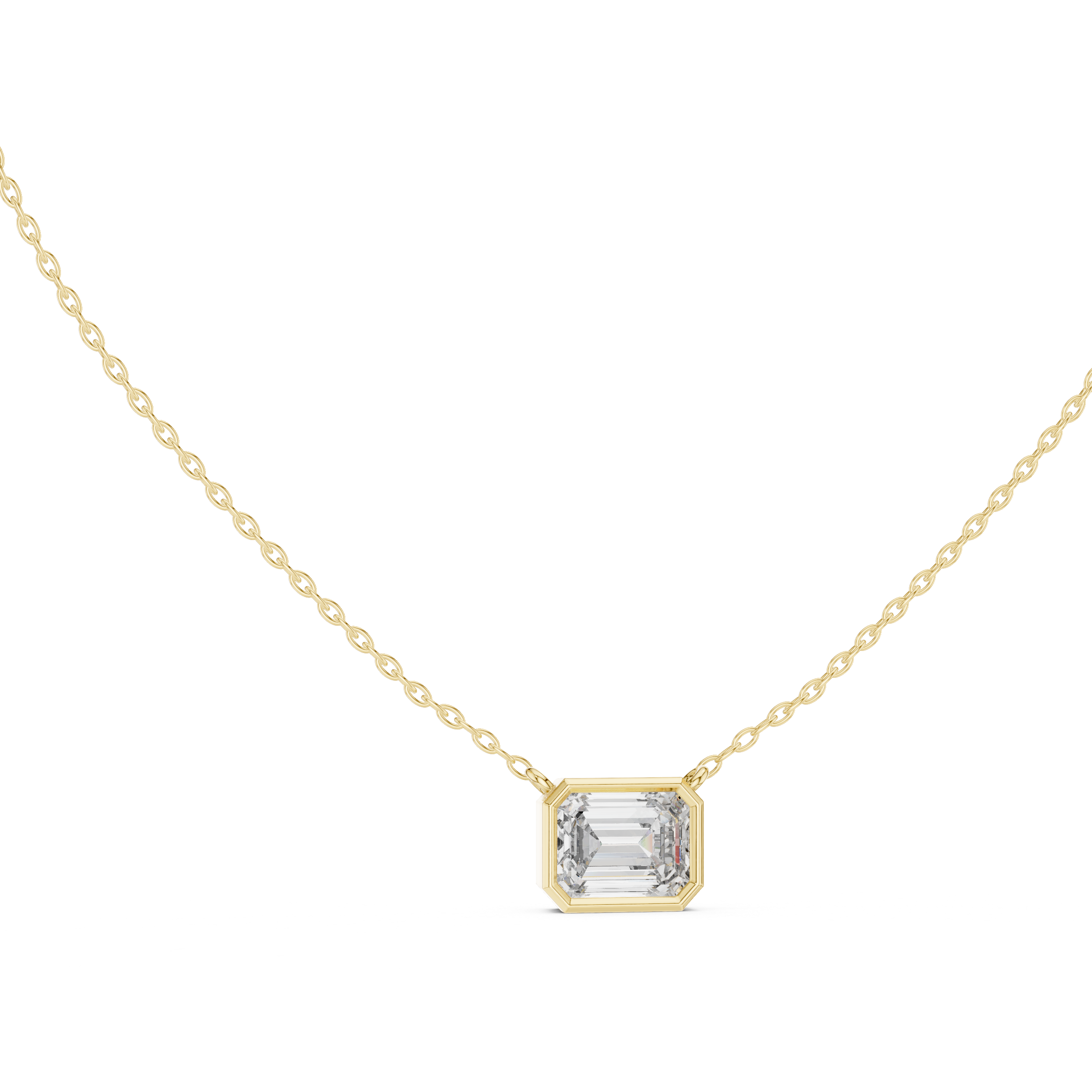 HORIZONTAL EMRALD CUT BEZEL SET SOLITAIRE DIAMOND PENDENT