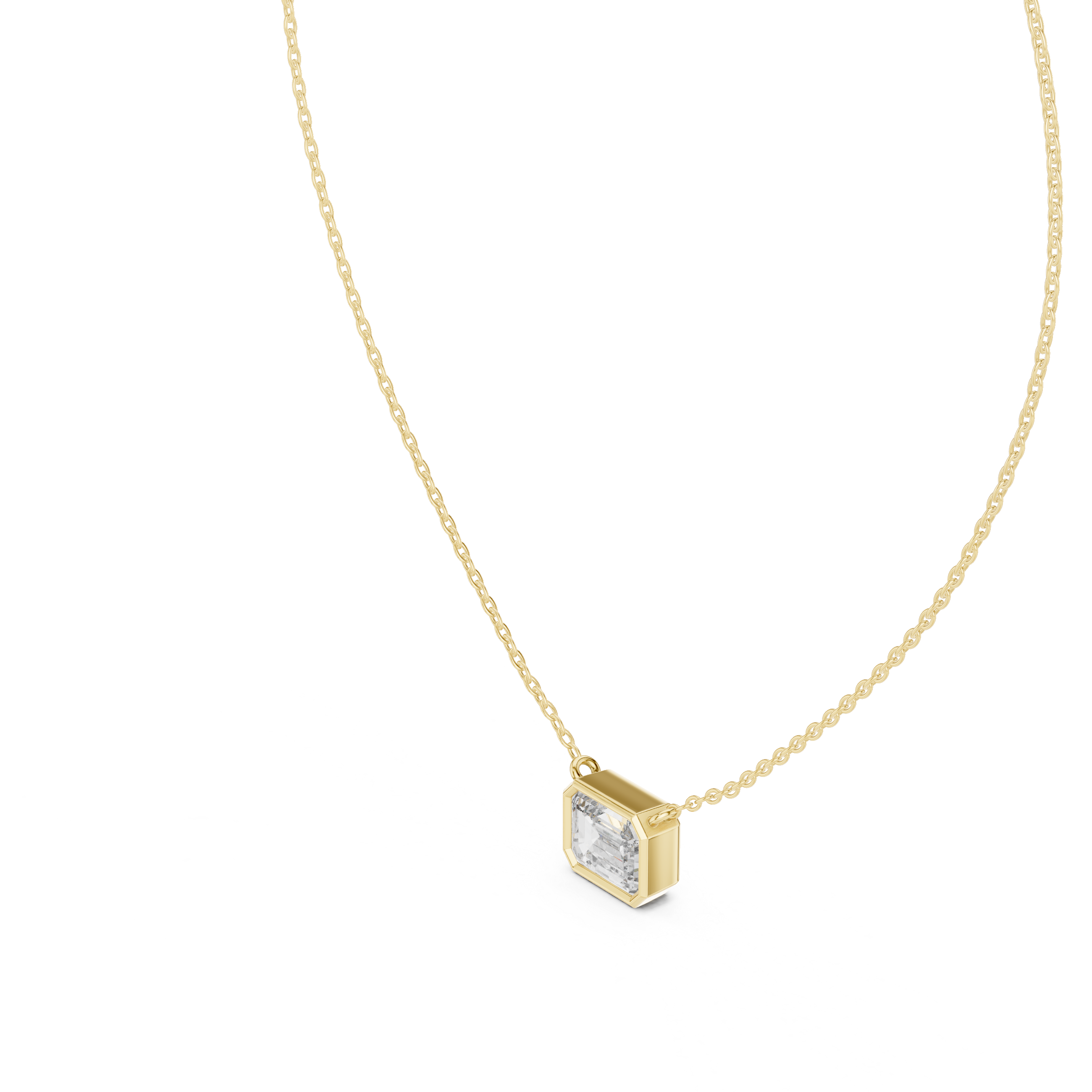 HORIZONTAL EMRALD CUT BEZEL SET SOLITAIRE DIAMOND PENDENT