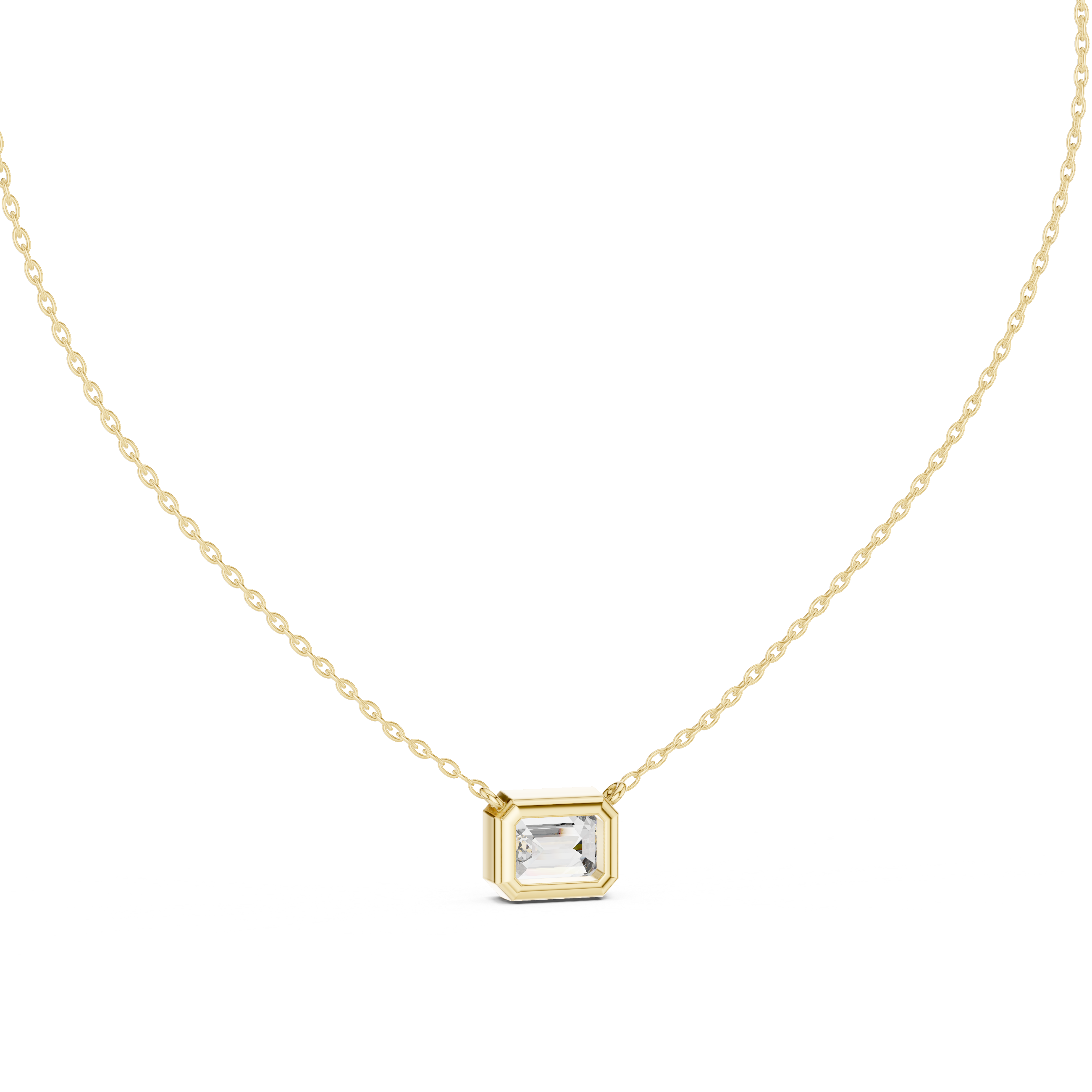 HORIZONTAL EMRALD CUT BEZEL SET SOLITAIRE DIAMOND PENDENT