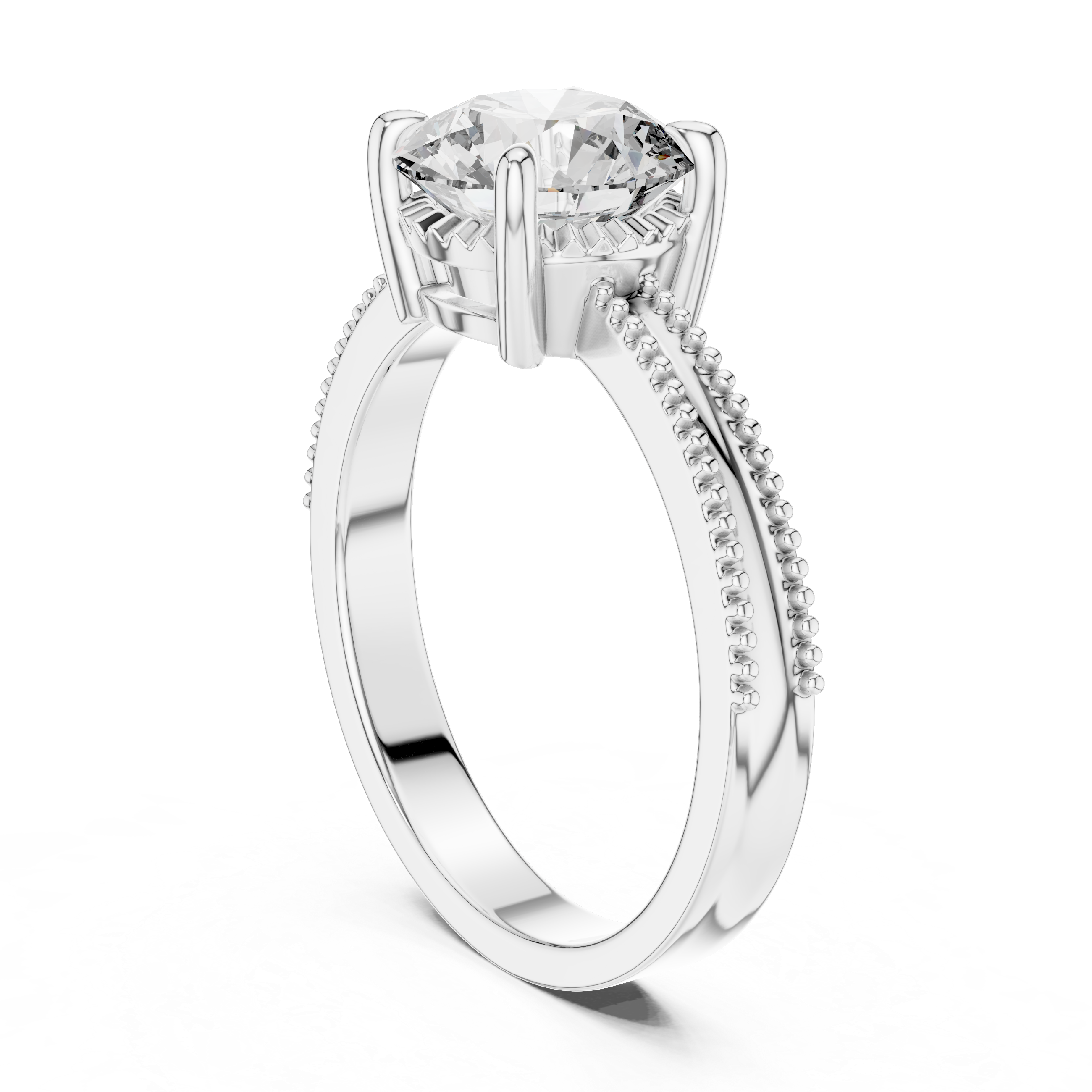 2ct Solitaire Ring With Double Beads Shank