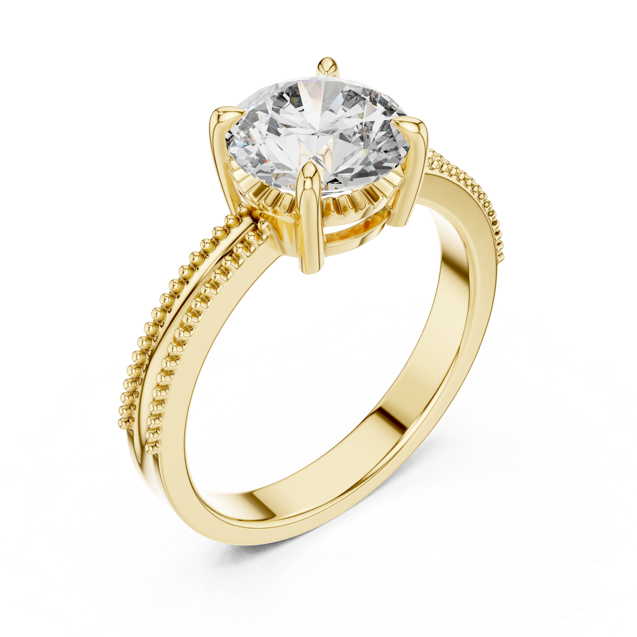 2ct Solitaire Ring With Double Beads Shank