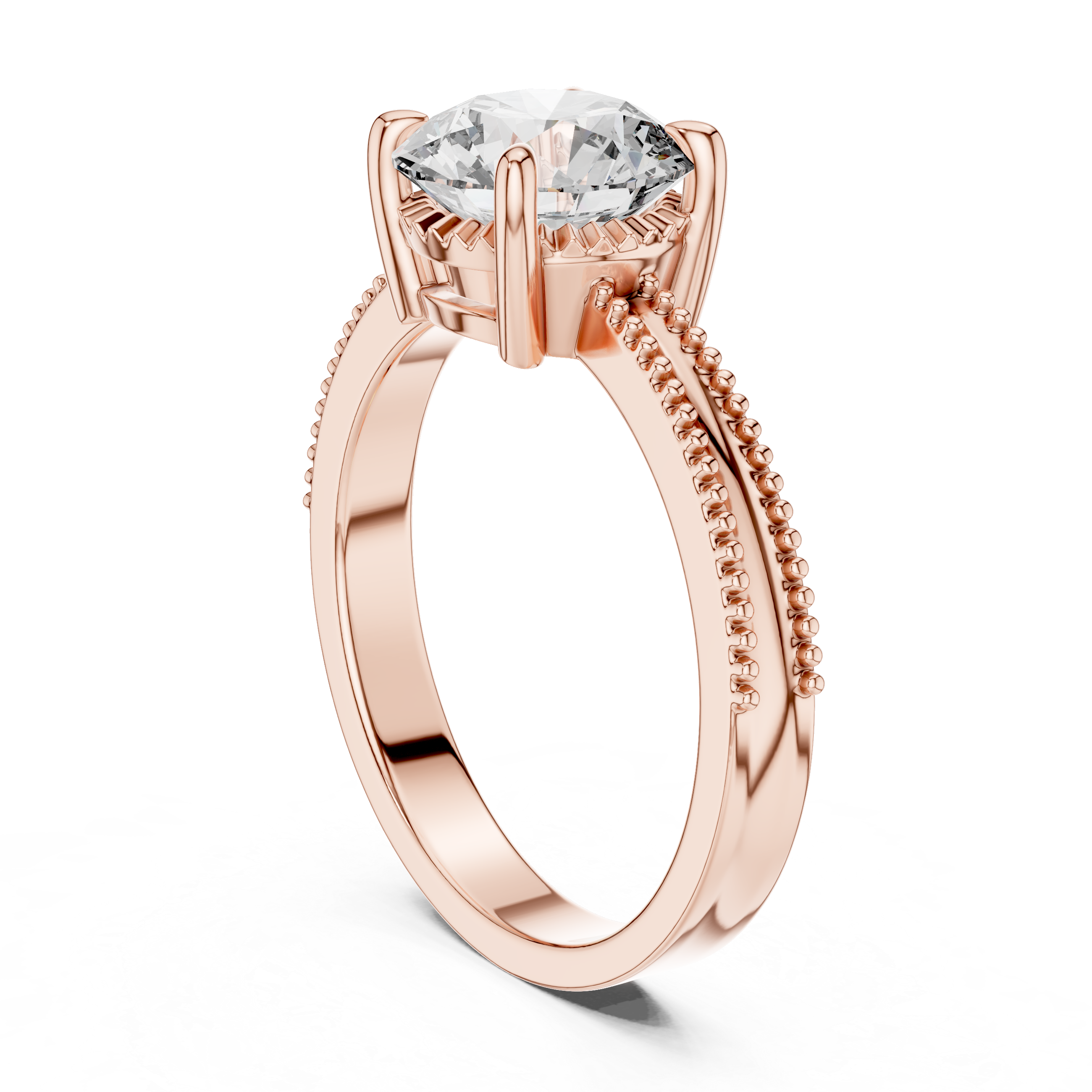 2ct Solitaire Ring With Double Beads Shank