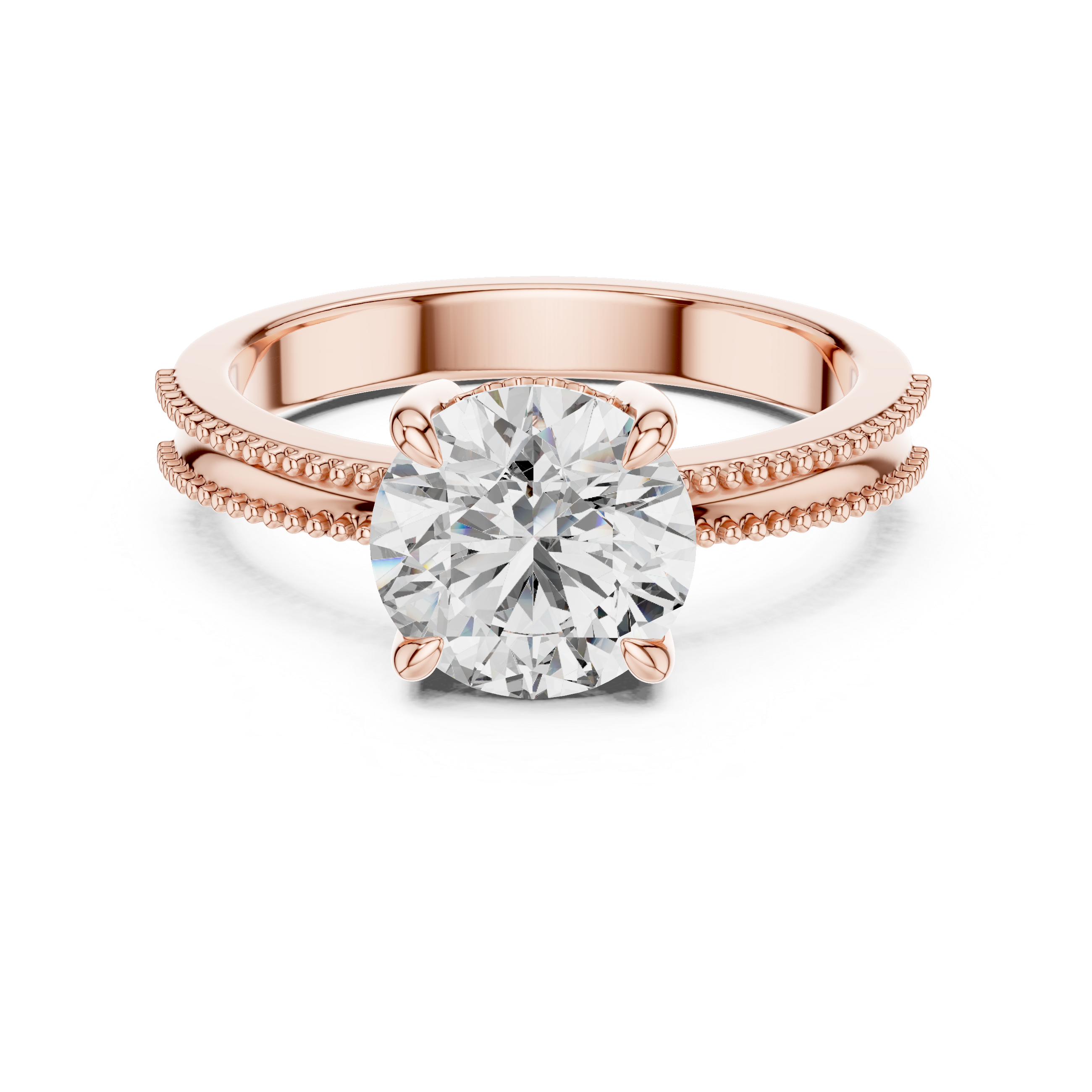 2ct Solitaire Ring With Double Beads Shank
