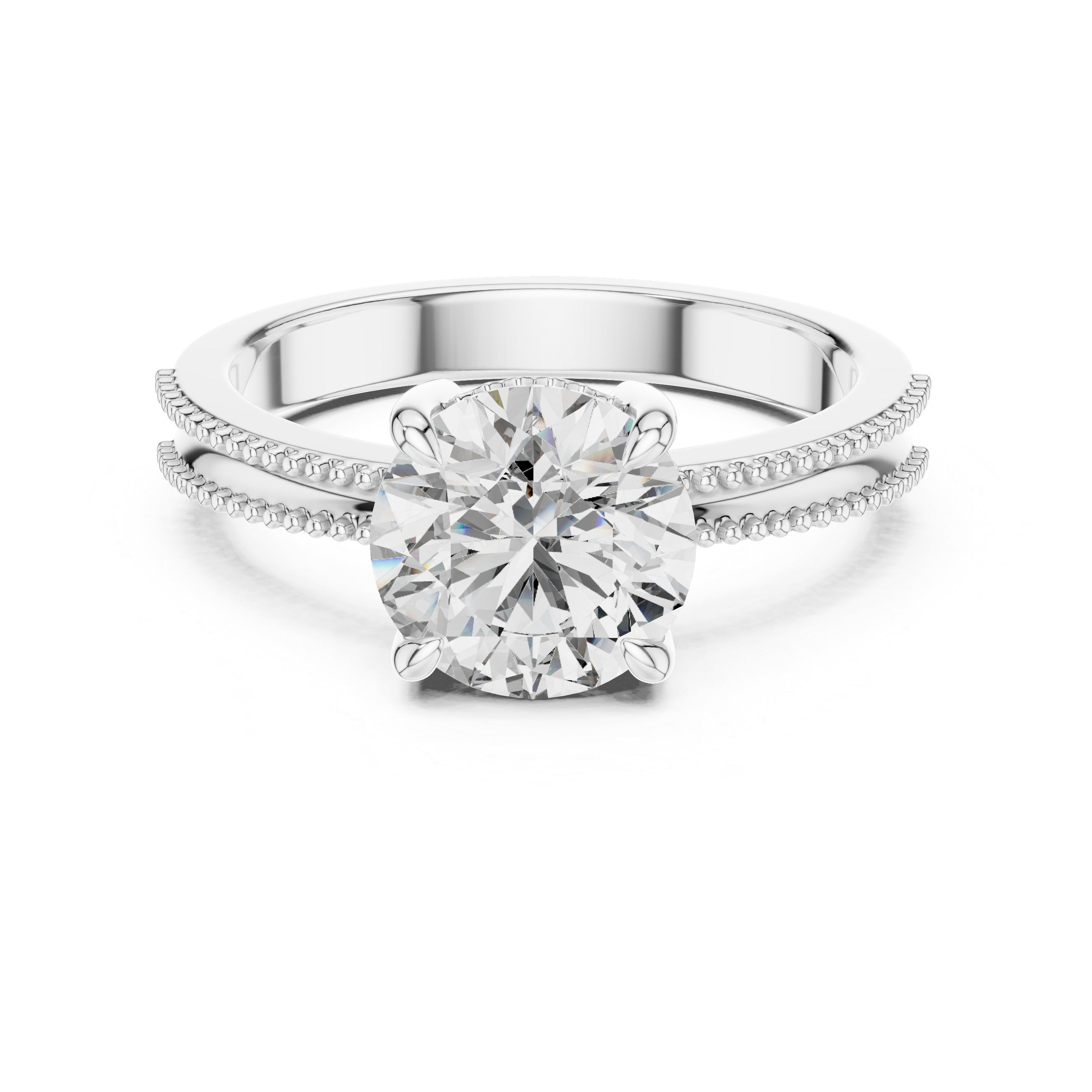 2ct Solitaire Ring With Double Beads Shank