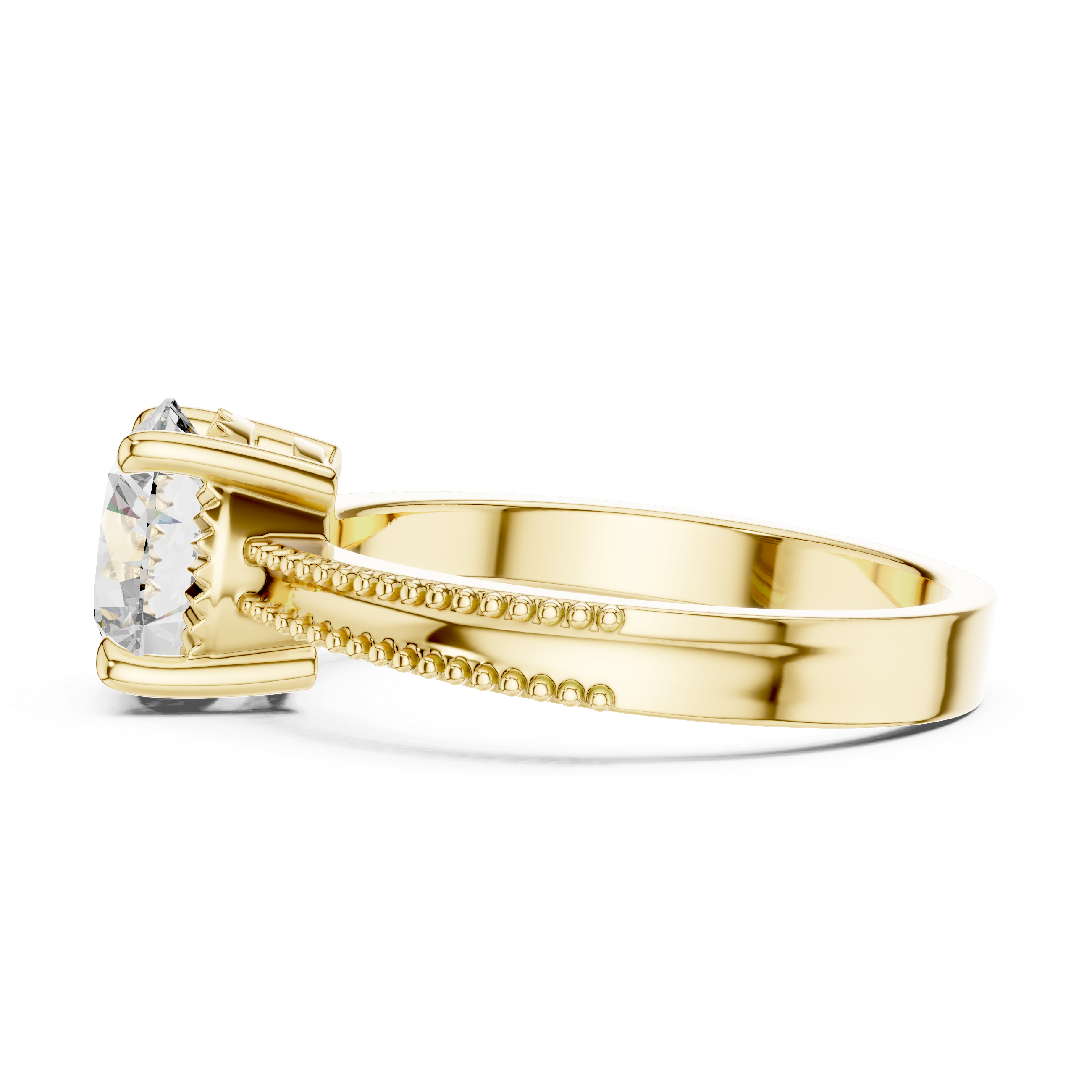 2ct Solitaire Ring With Double Beads Shank