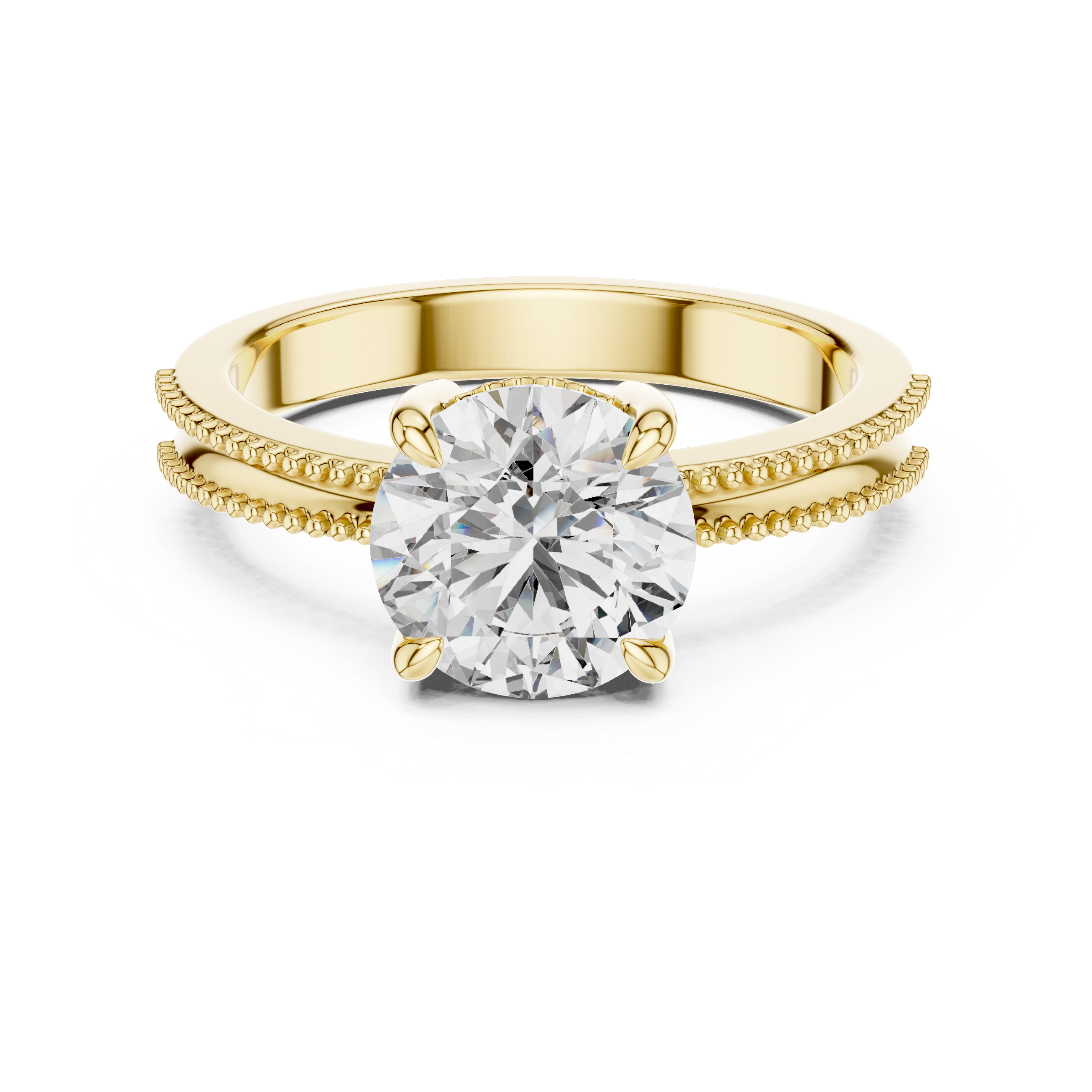 2ct Solitaire Ring With Double Beads Shank