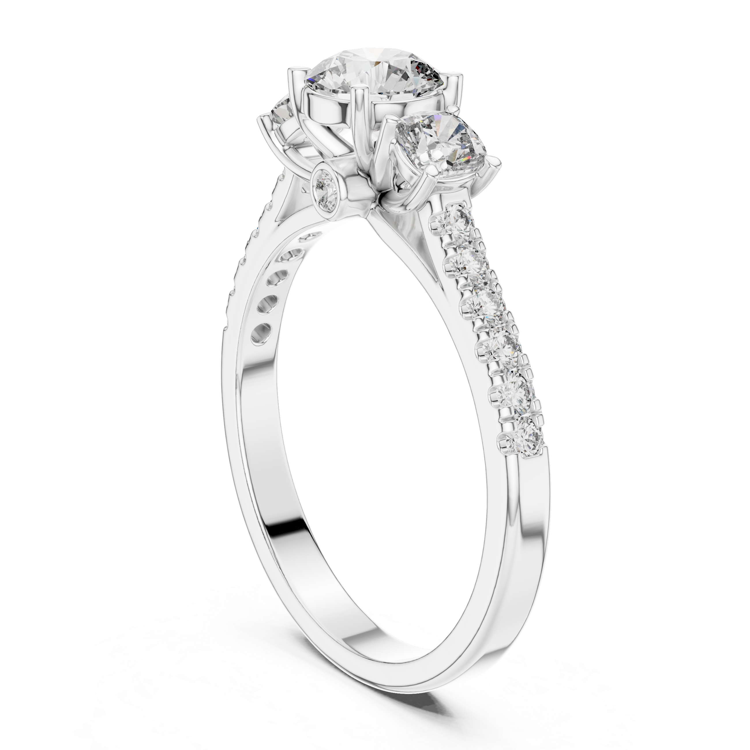 Cushion Shape Engagement Ring With Side Stone