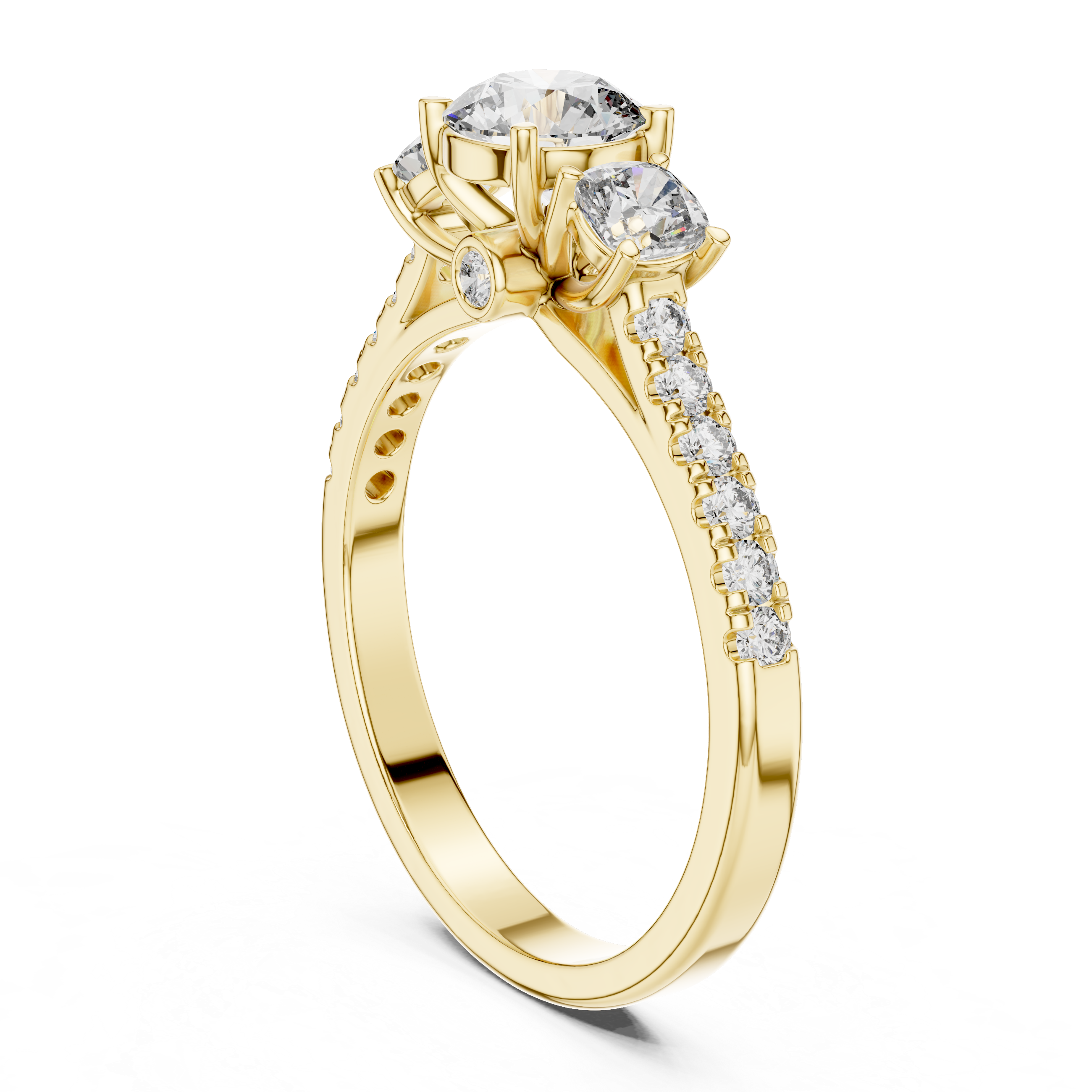 Cushion Shape Engagement Ring With Side Stone
