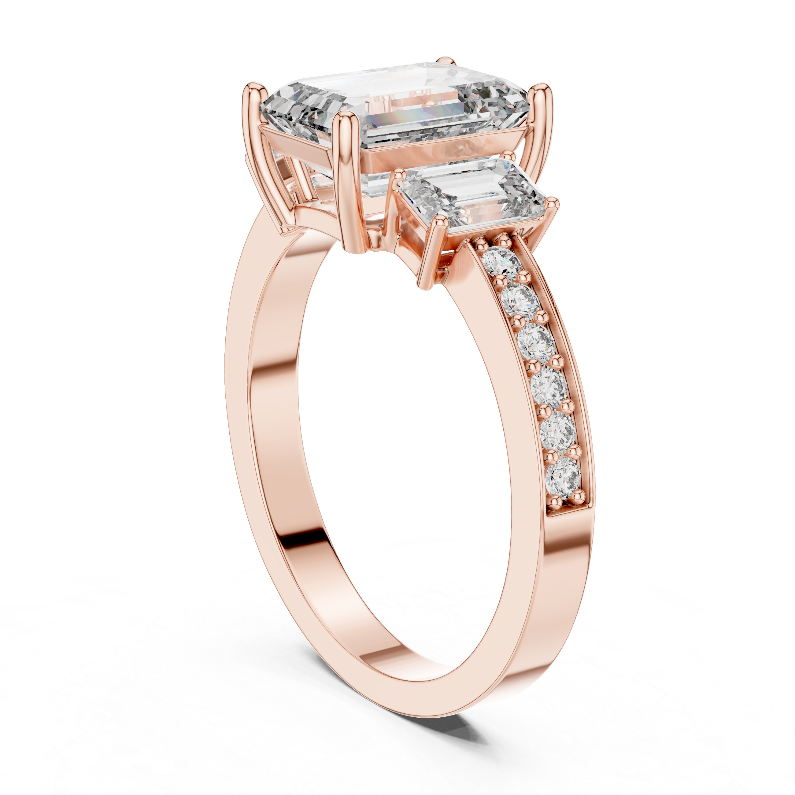 EMRALD  ENGAGEMENT RING WITH UNIQUE BAND