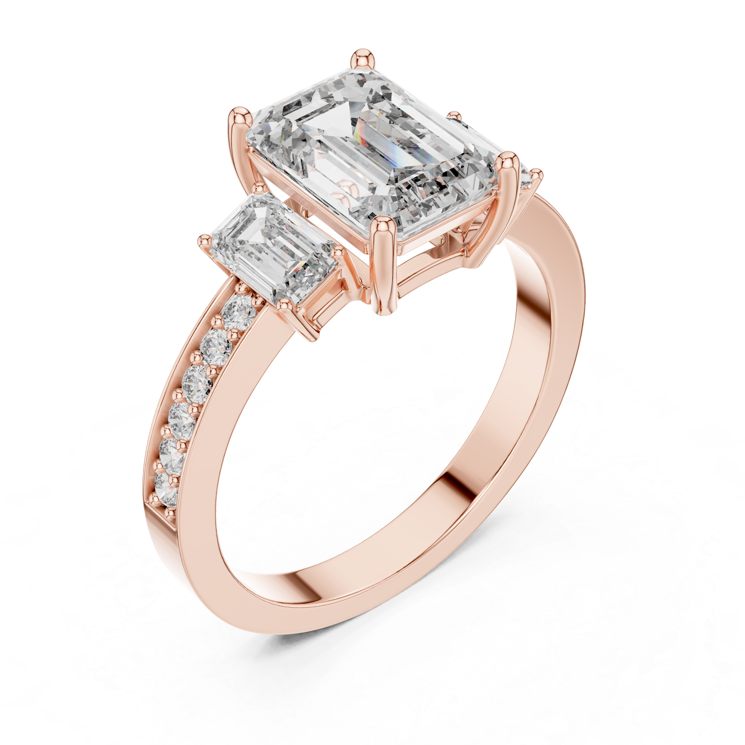 EMRALD  ENGAGEMENT RING WITH UNIQUE BAND