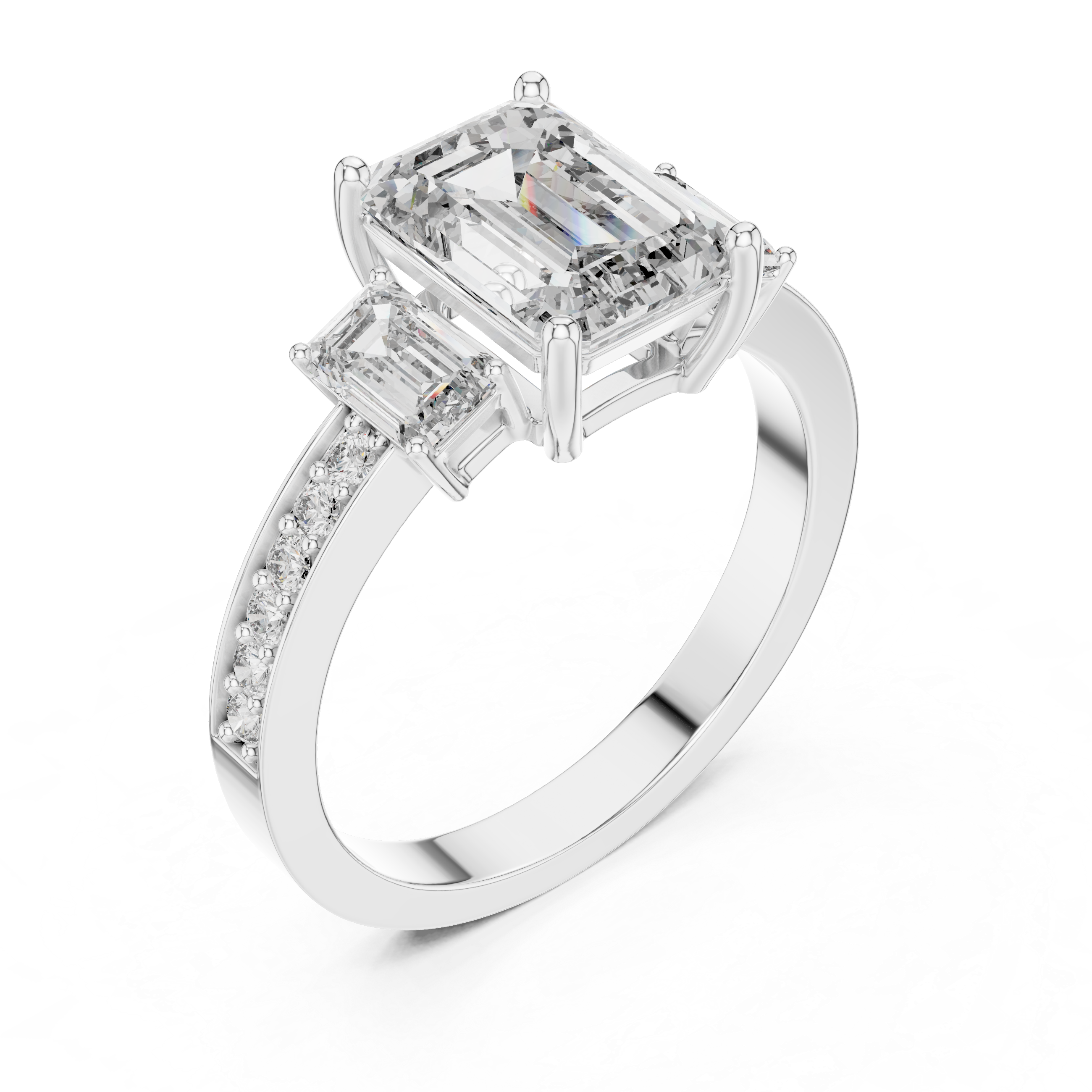 EMRALD  ENGAGEMENT RING WITH UNIQUE BAND