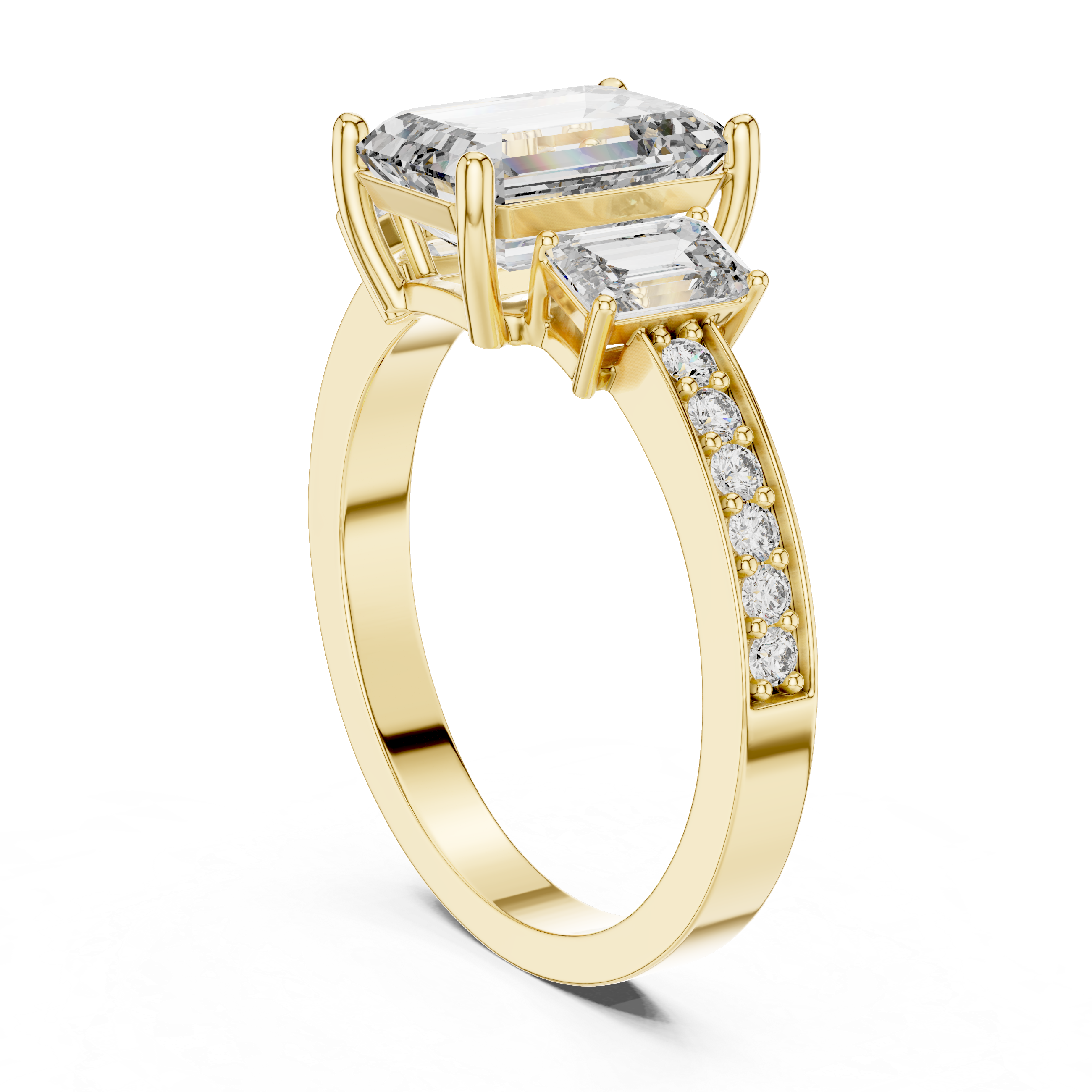 EMRALD  ENGAGEMENT RING WITH UNIQUE BAND