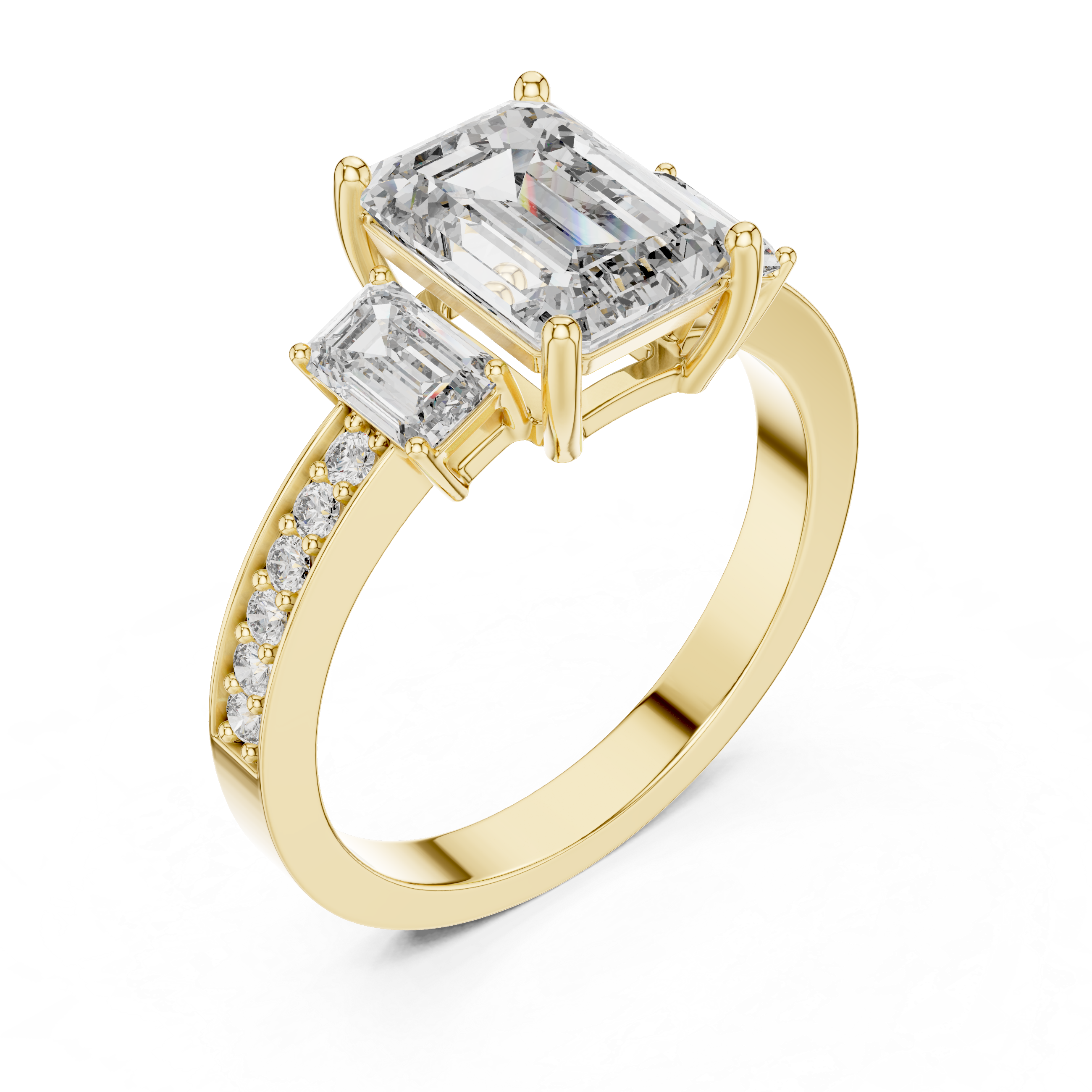 EMRALD  ENGAGEMENT RING WITH UNIQUE BAND