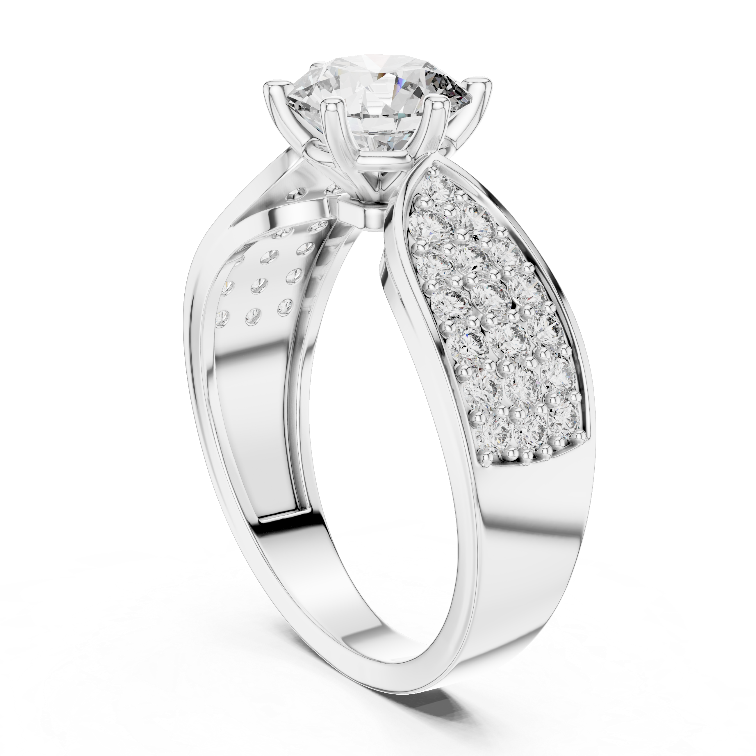 Round Engagement Ring With Side Stone