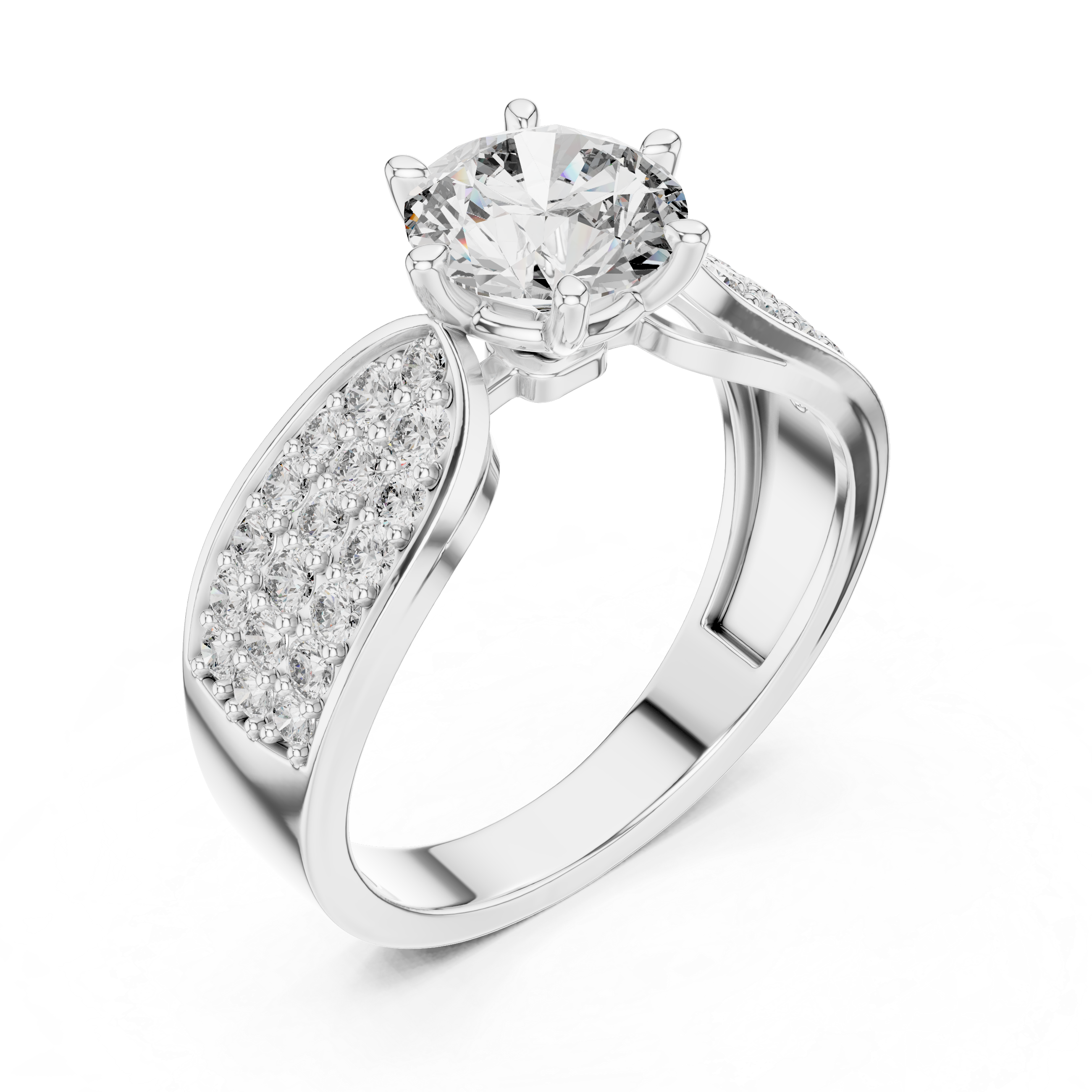 Round Engagement Ring With Side Stone
