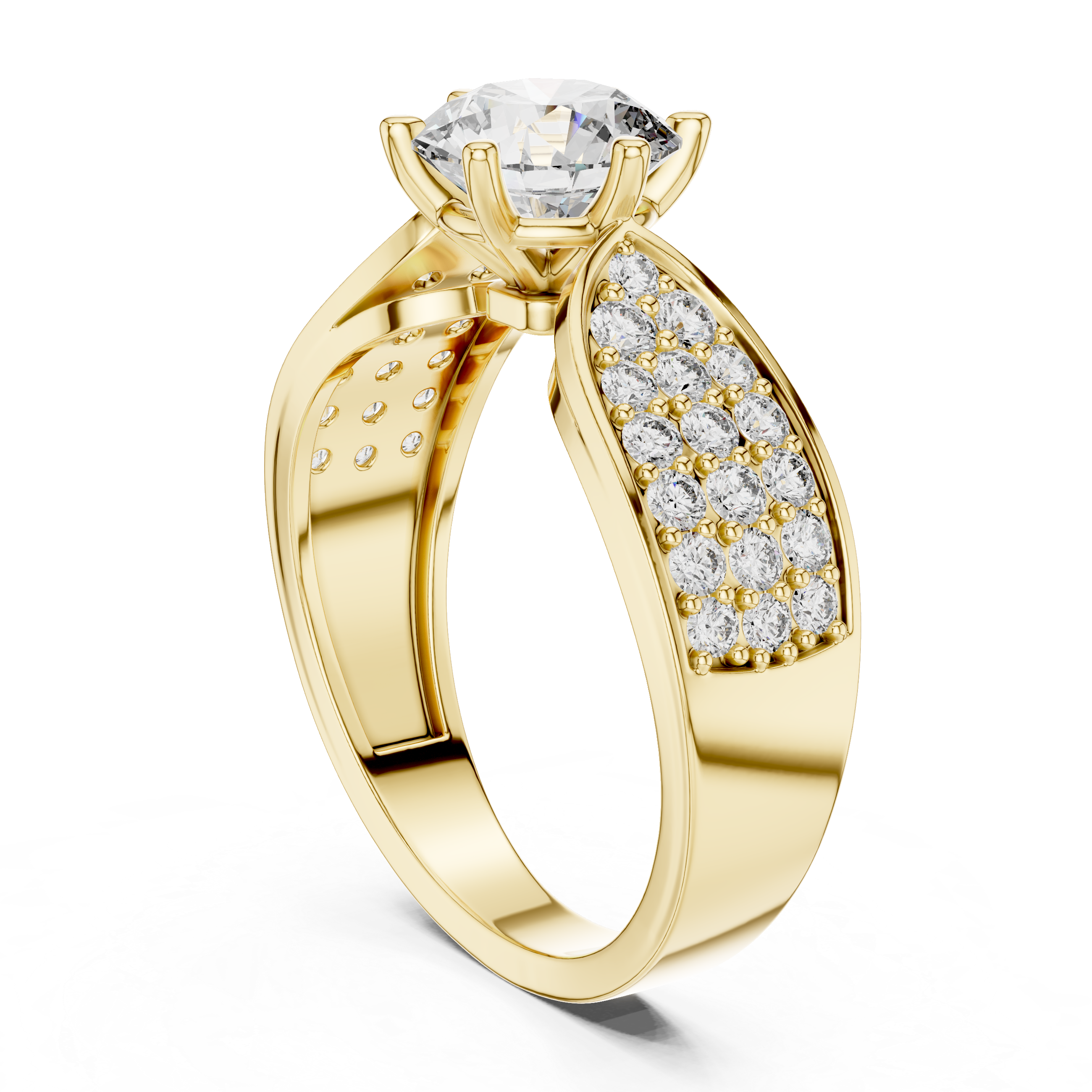 Round Engagement Ring With Side Stone