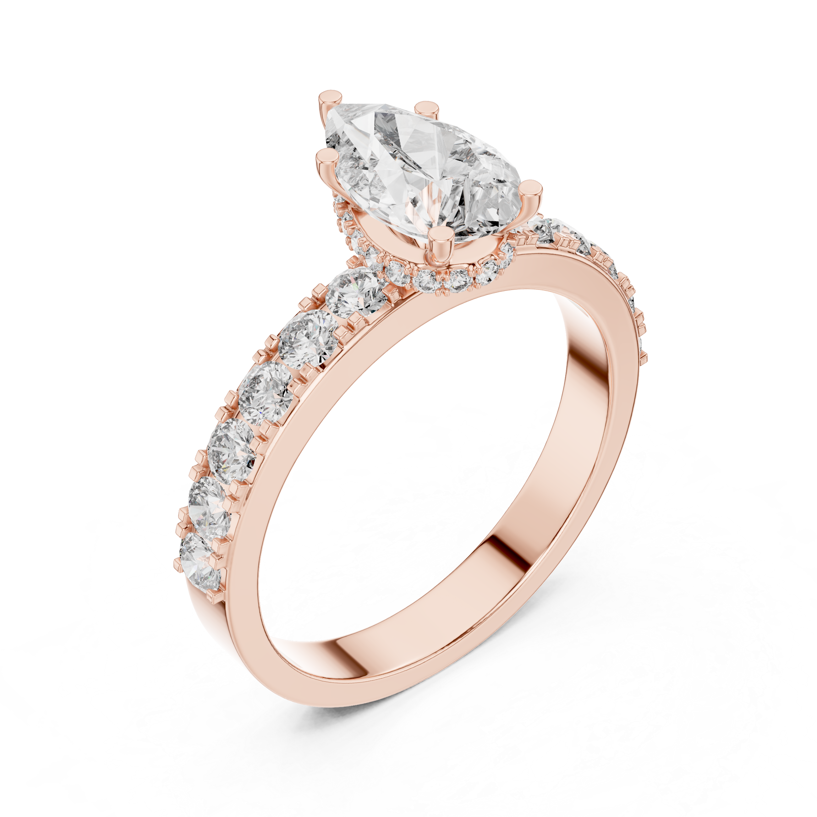 Pear Engagement Ring With Hidden Halo Setting