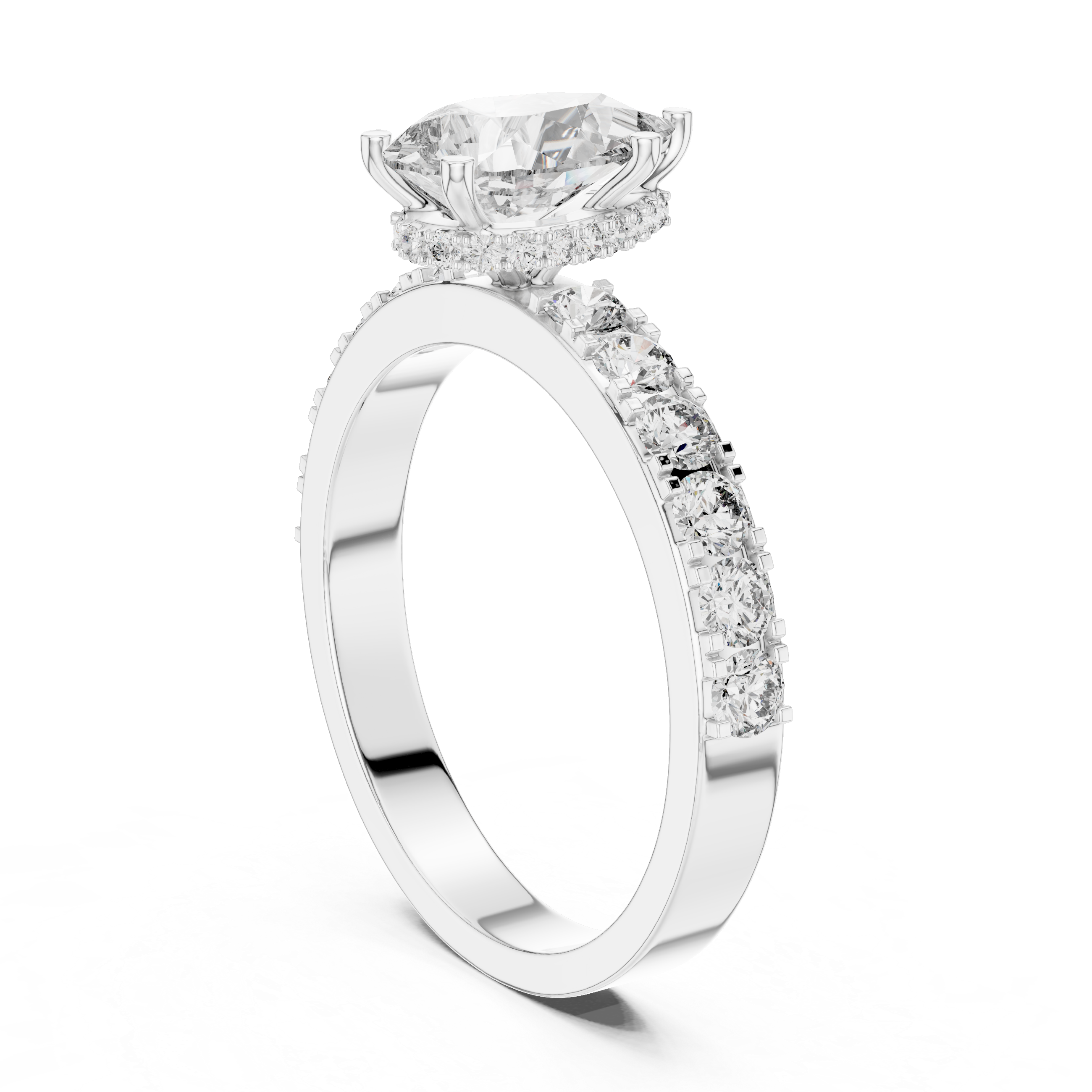 Pear Engagement Ring With Hidden Halo Setting