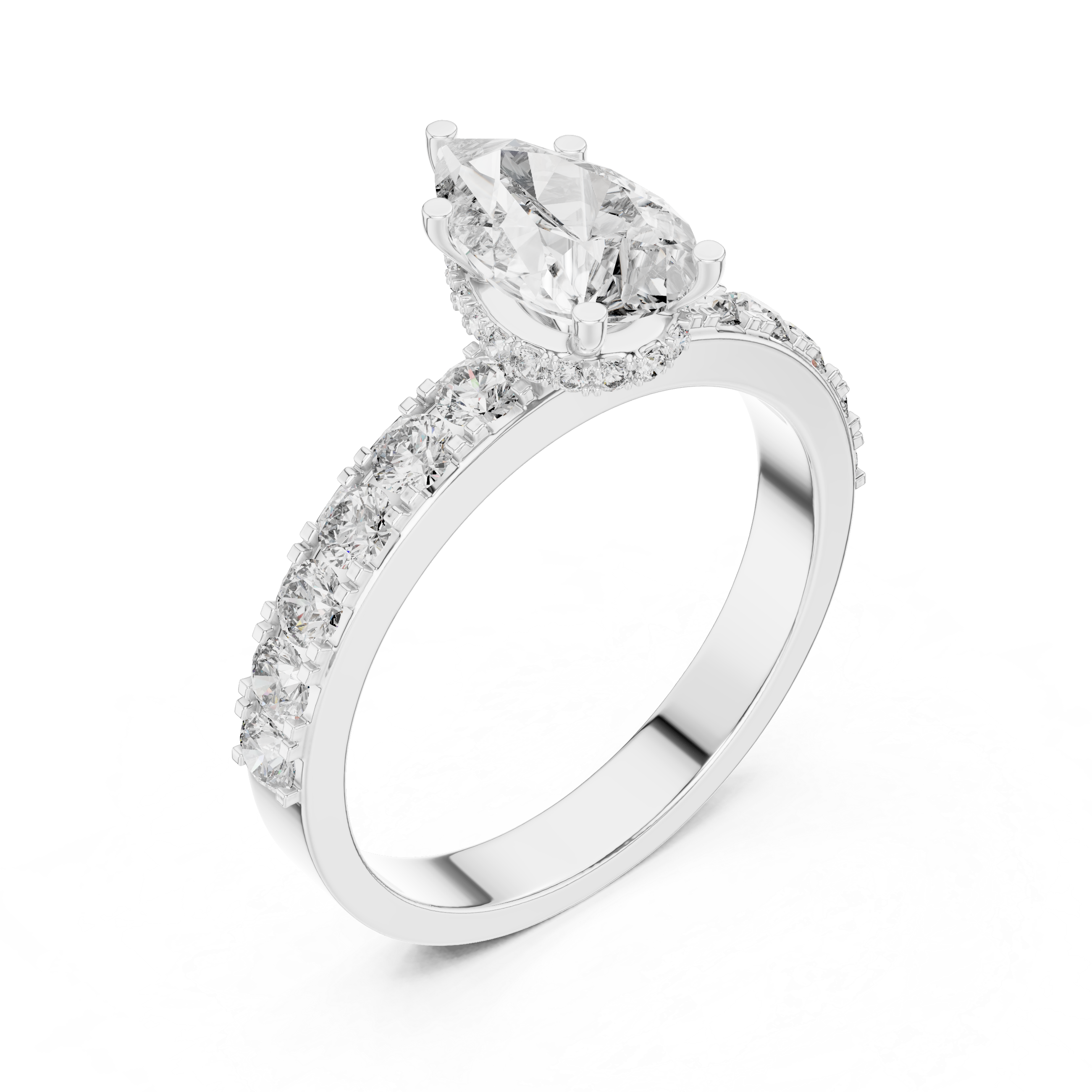 Pear Engagement Ring With Hidden Halo Setting