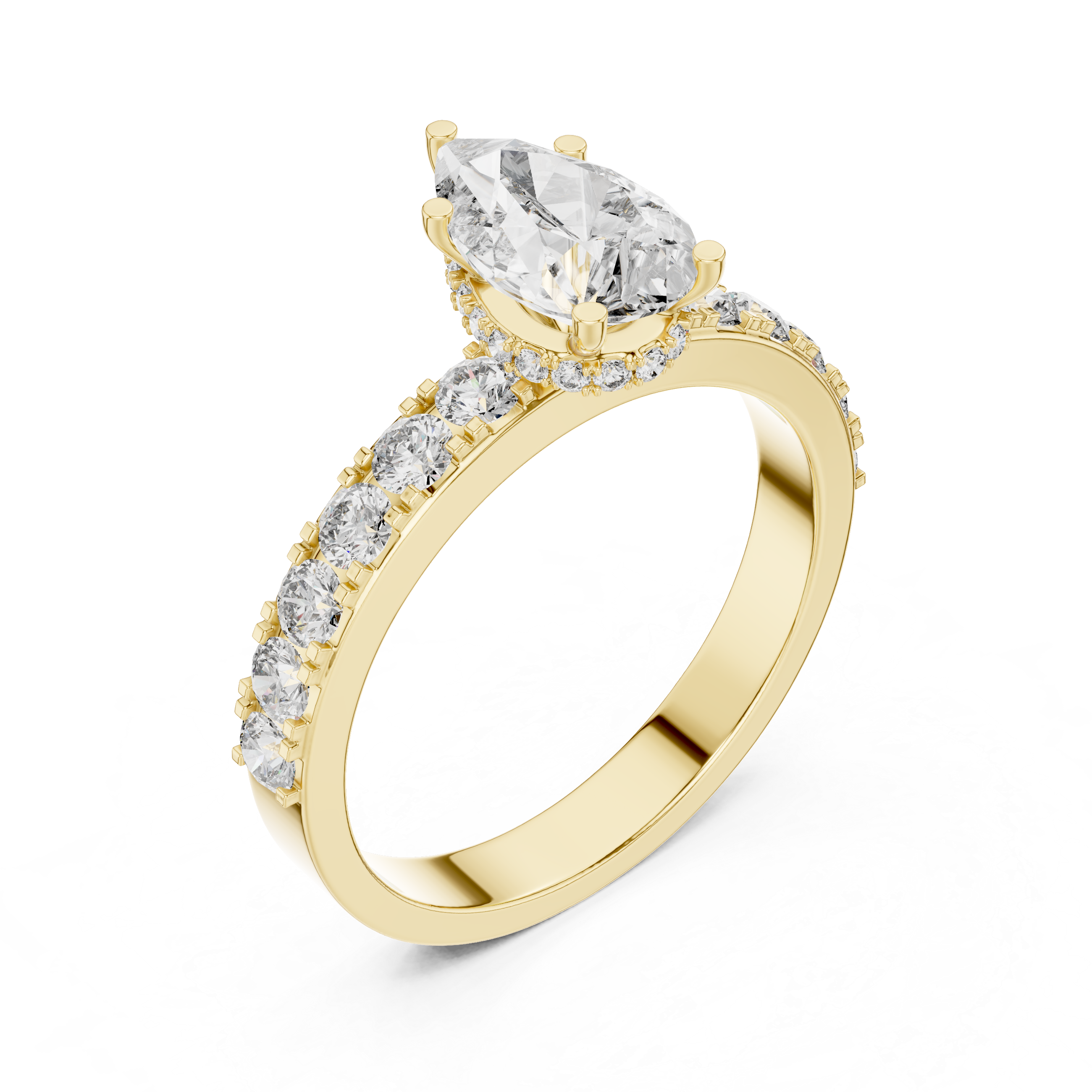 Pear Engagement Ring With Hidden Halo Setting