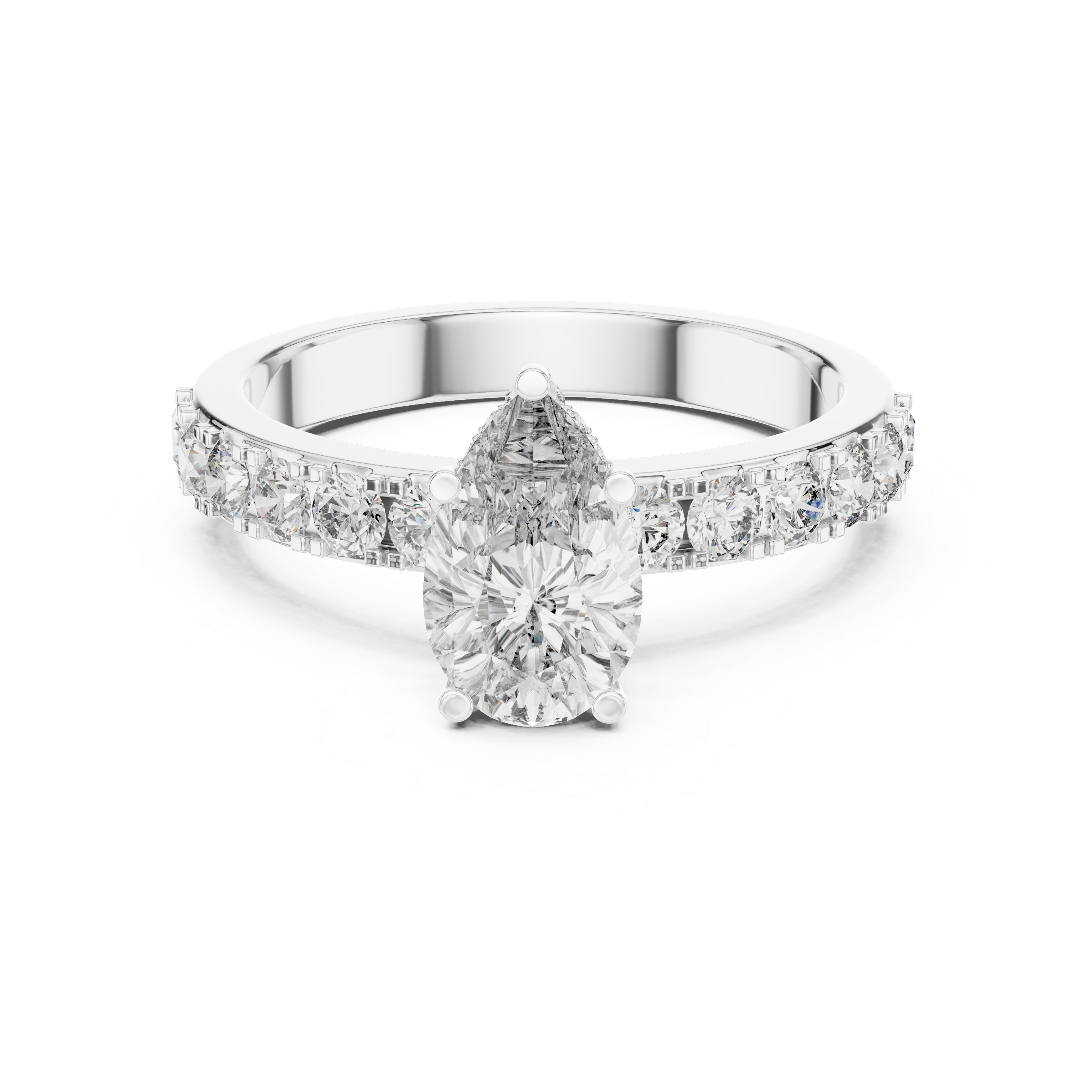 Pear Engagement Ring With Hidden Halo Setting