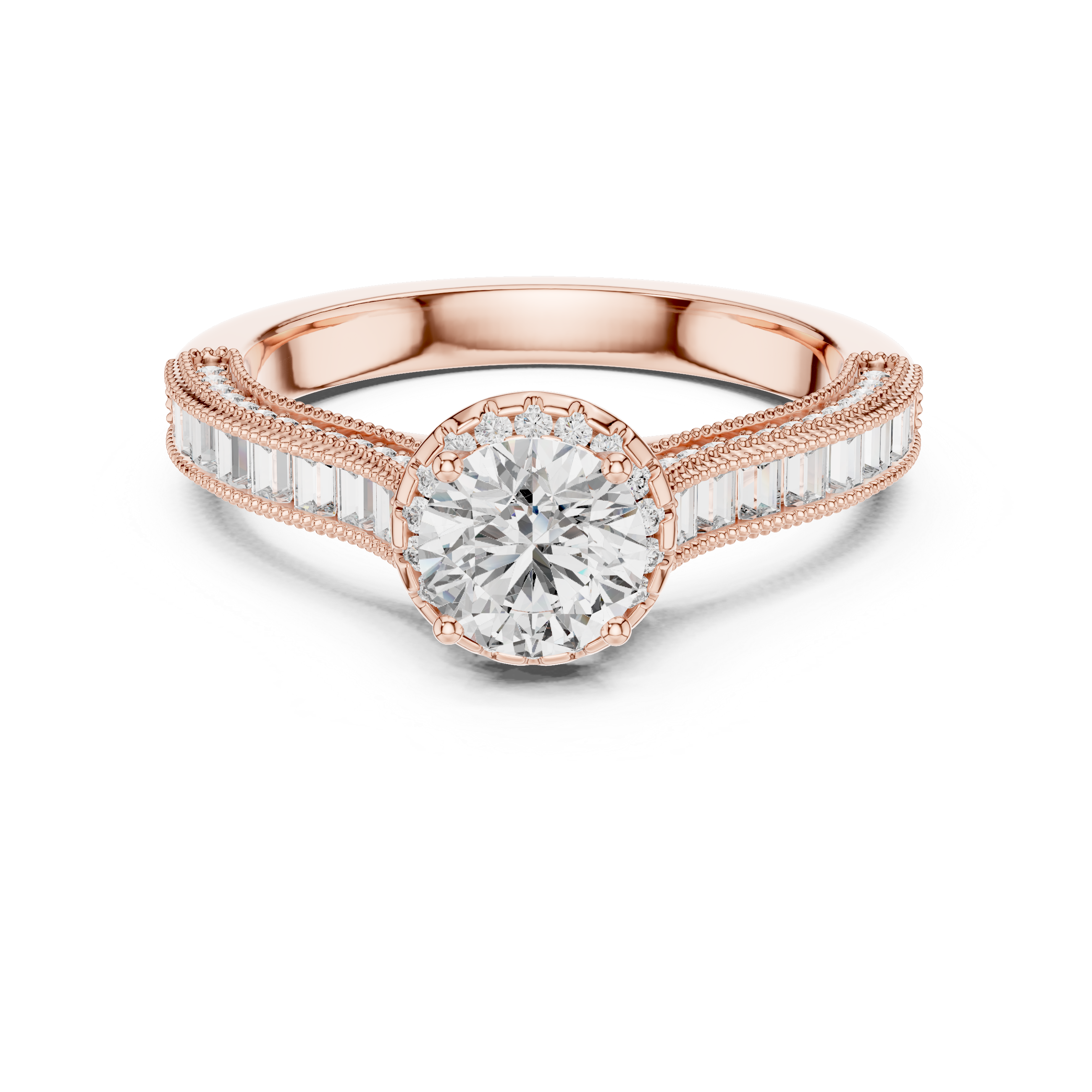 ROUND HALO SETTING ENGAGEMENT RING WITH DOUBLE SHANK