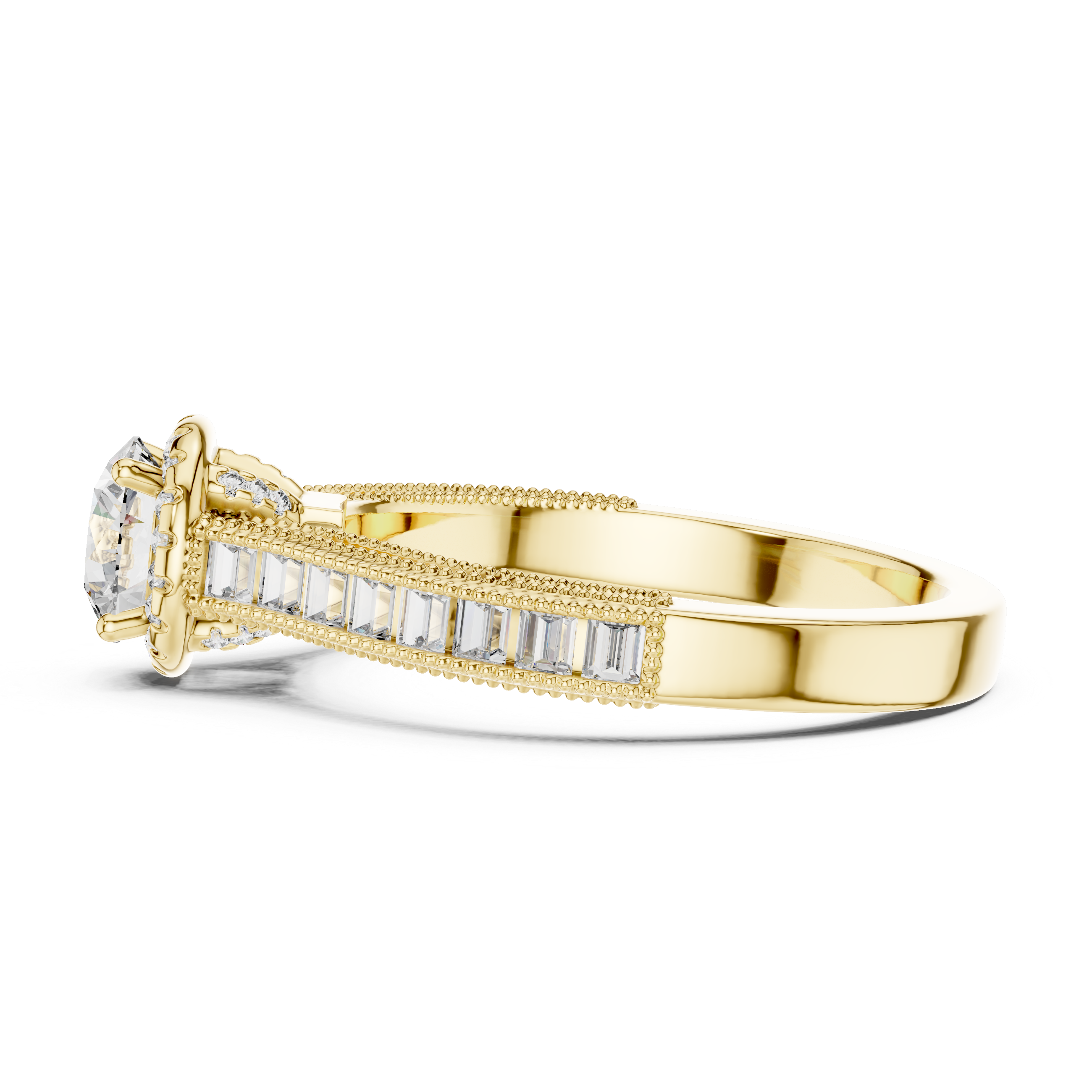ROUND HALO SETTING ENGAGEMENT RING WITH DOUBLE SHANK