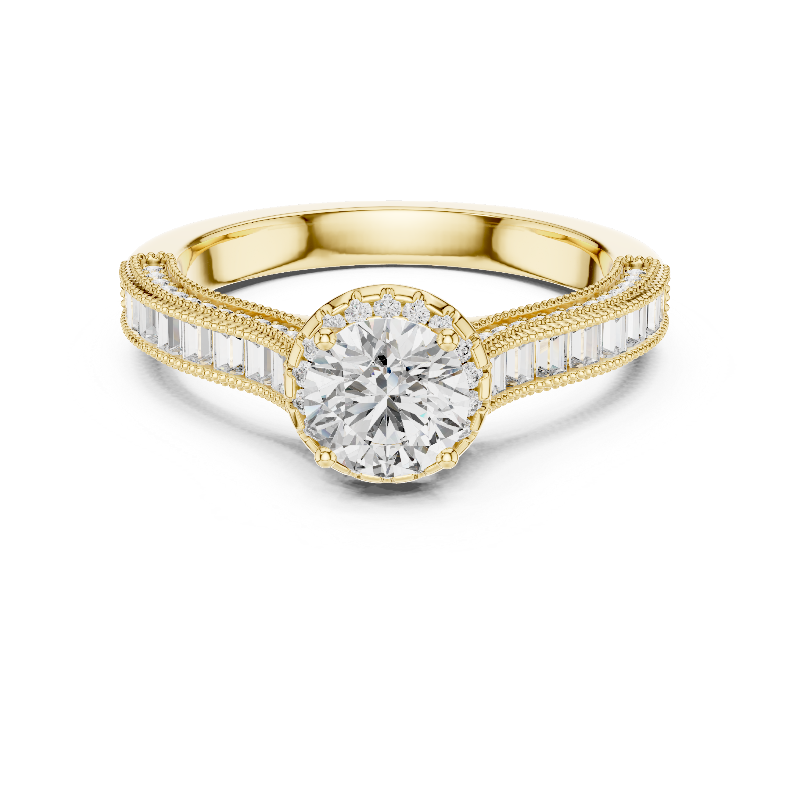 ROUND HALO SETTING ENGAGEMENT RING WITH DOUBLE SHANK