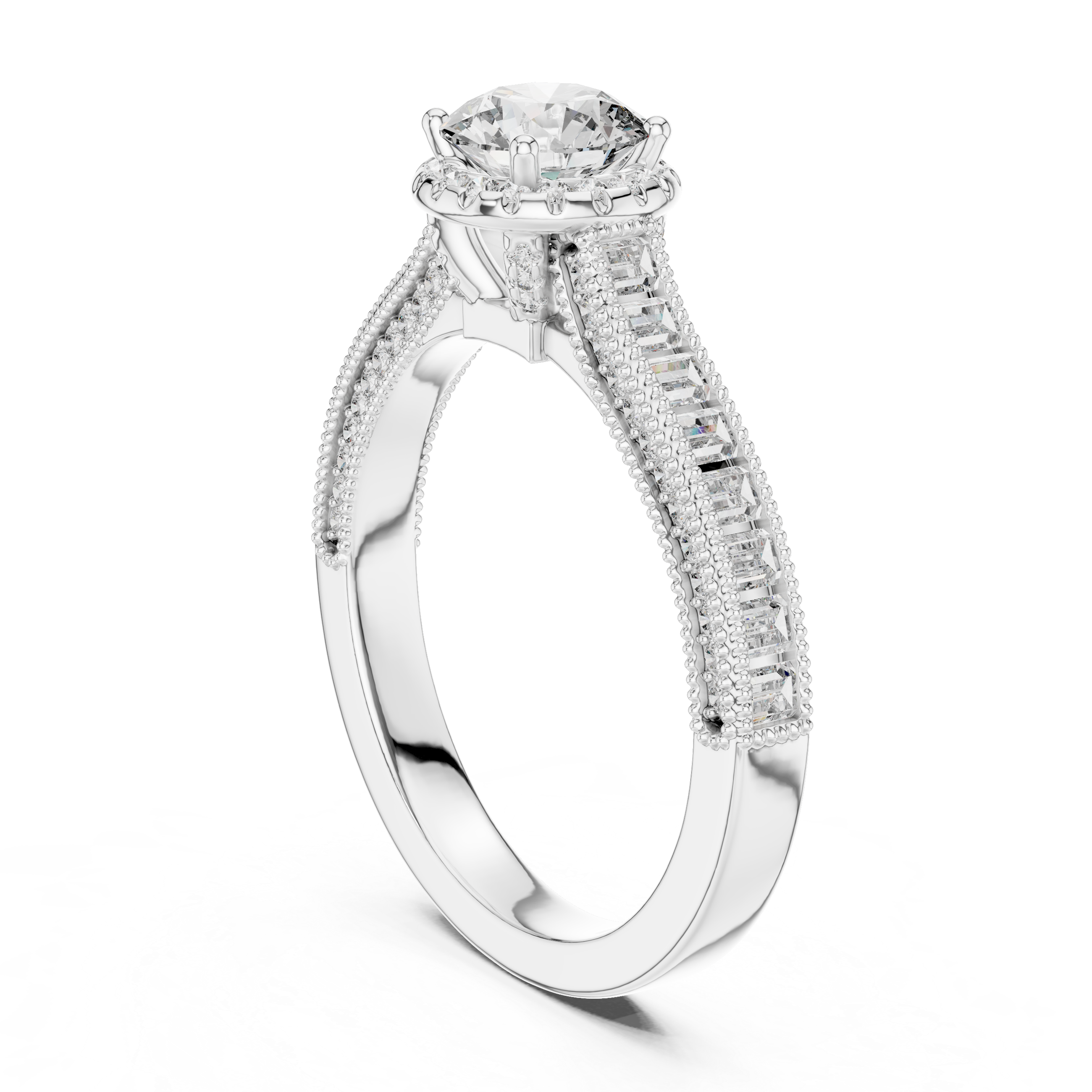 ROUND HALO SETTING ENGAGEMENT RING WITH DOUBLE SHANK