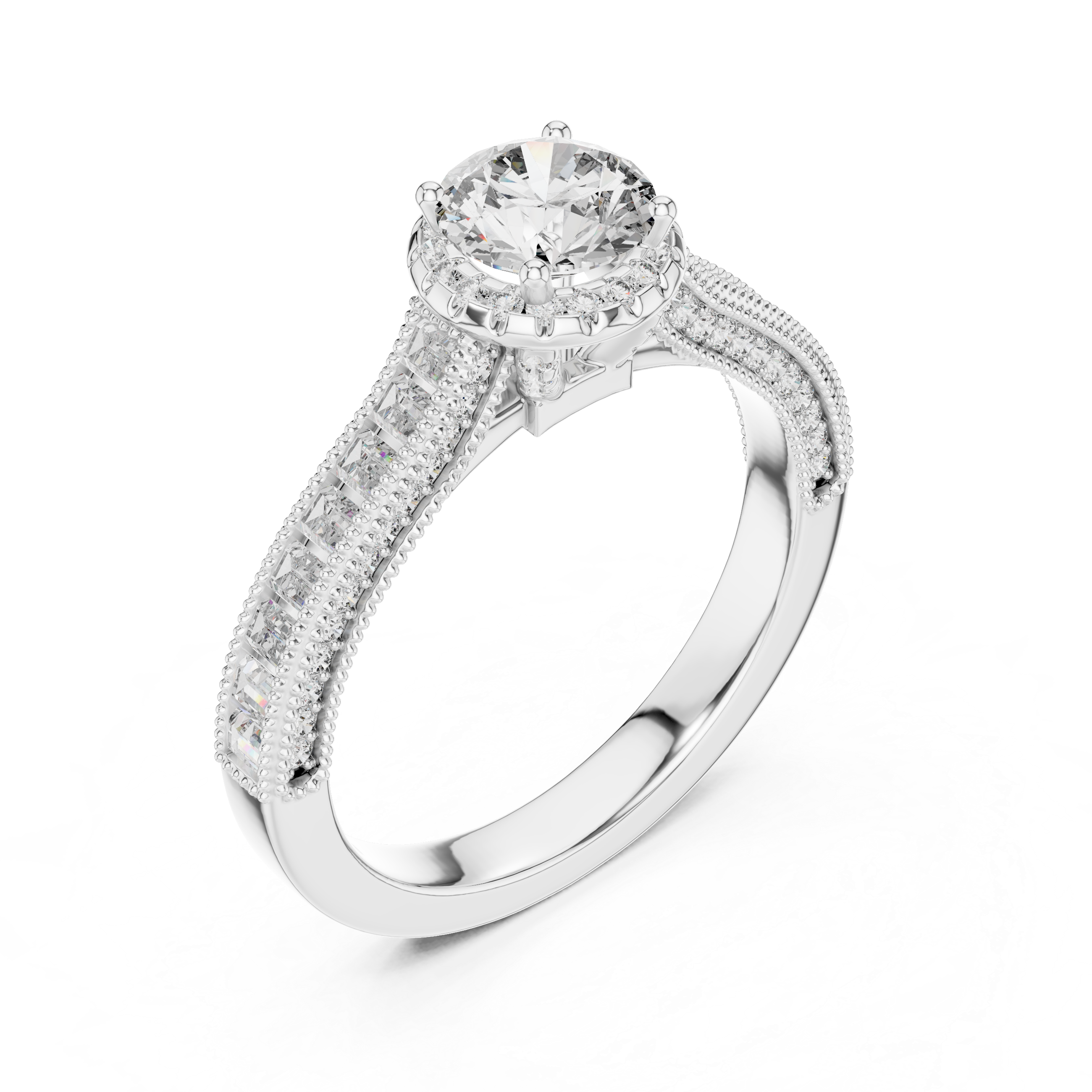 ROUND HALO SETTING ENGAGEMENT RING WITH DOUBLE SHANK