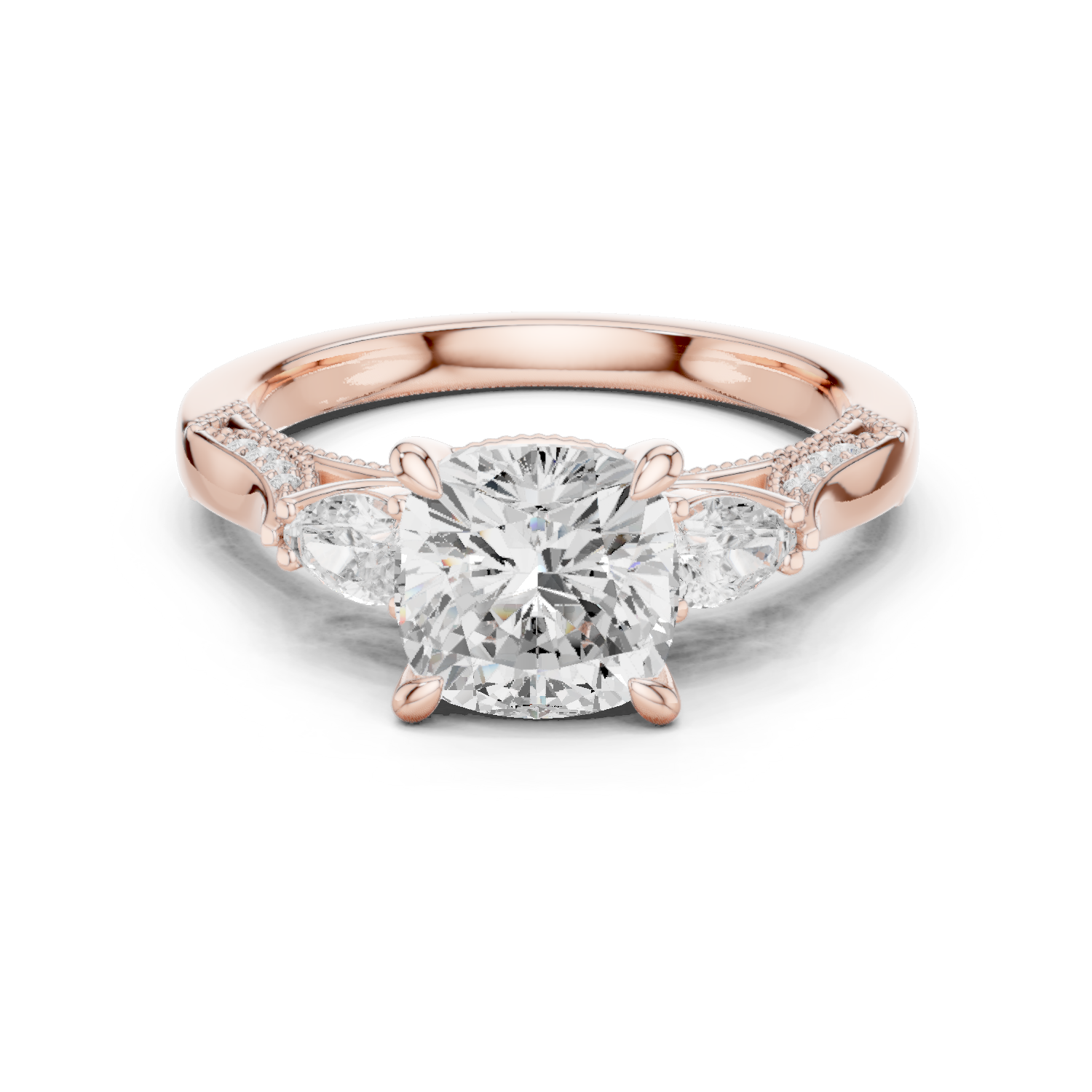 Grace Trinity Cushion Cut Diamond Engagement Ring