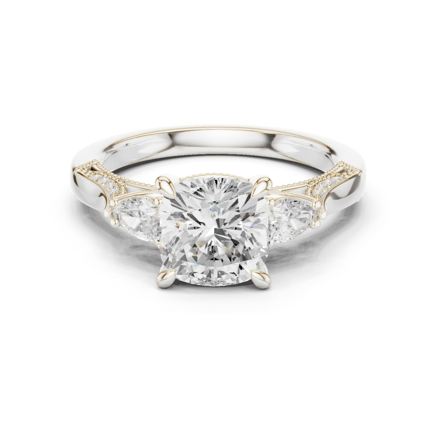 Grace Trinity Cushion Cut Diamond Engagement Ring