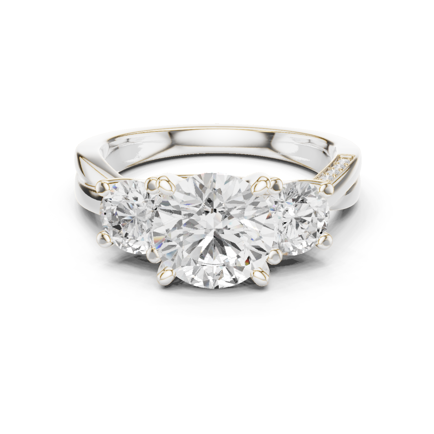 ROUND BRILLIANT THREE STONE TWISTED SHANK DIAMOND RING