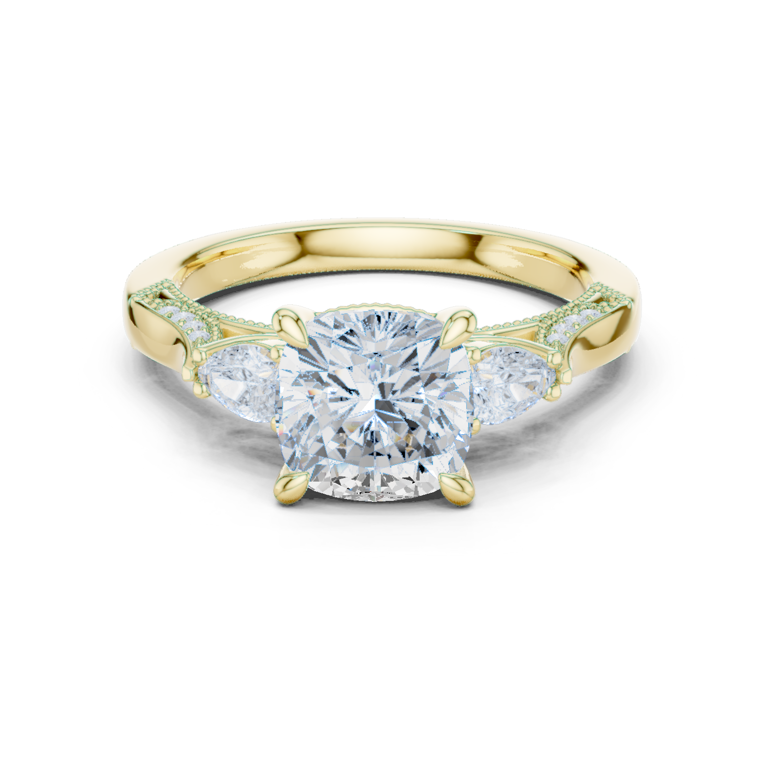 Grace Trinity Cushion Cut Diamond Engagement Ring