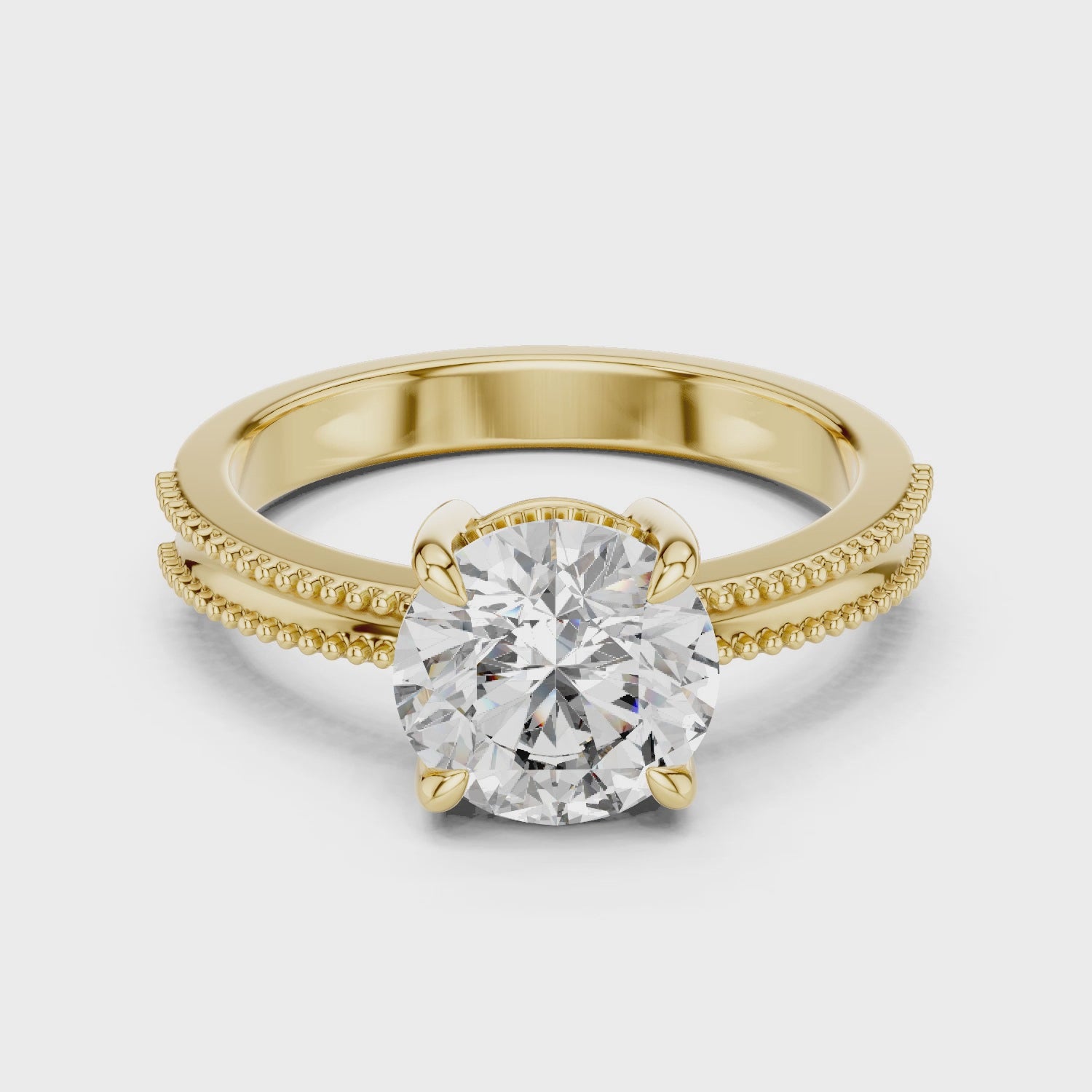 2ct Solitaire Ring With Double Beads Shank
