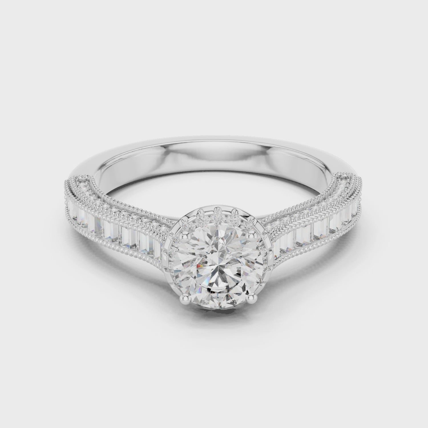 ROUND HALO SETTING ENGAGEMENT RING WITH DOUBLE SHANK
