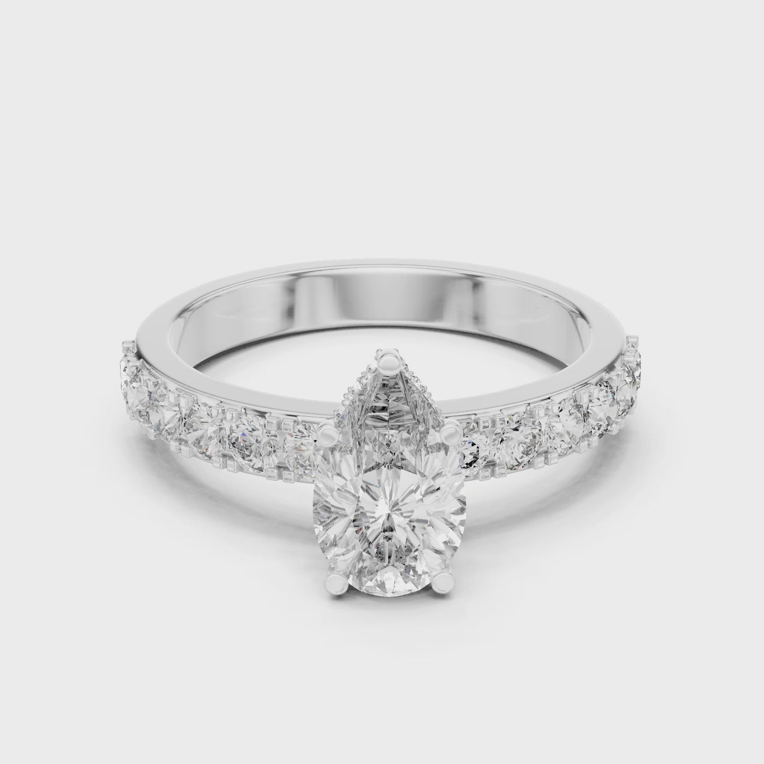 Pear Engagement Ring With Hidden Halo Setting