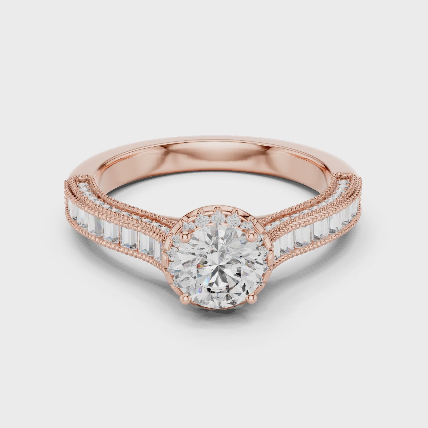 ROUND HALO SETTING ENGAGEMENT RING WITH DOUBLE SHANK