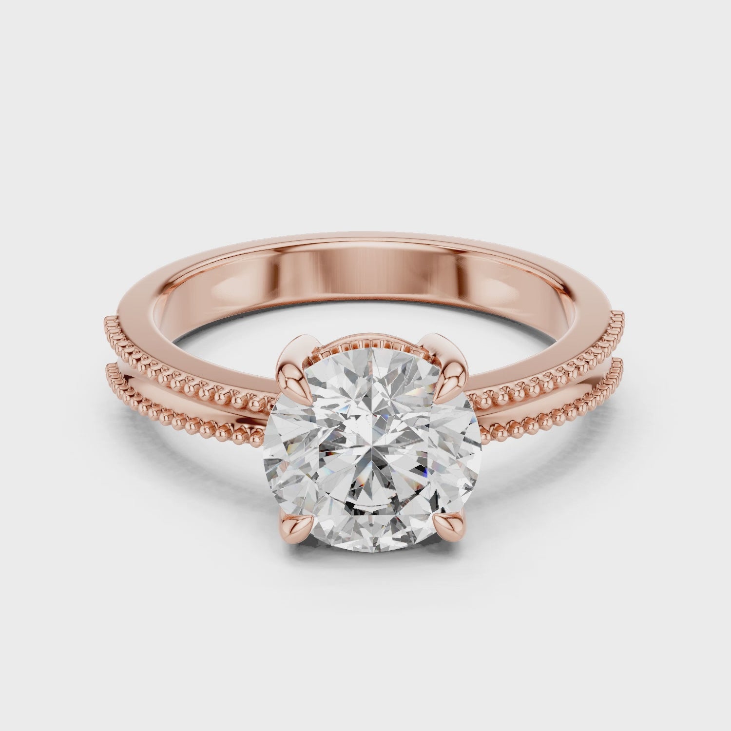2ct Solitaire Ring With Double Beads Shank