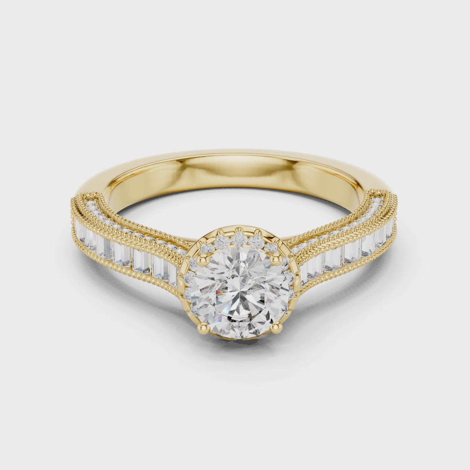 ROUND HALO SETTING ENGAGEMENT RING WITH DOUBLE SHANK