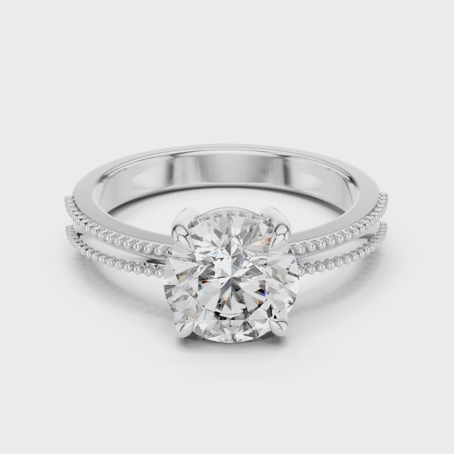 2ct Solitaire Ring With Double Beads Shank